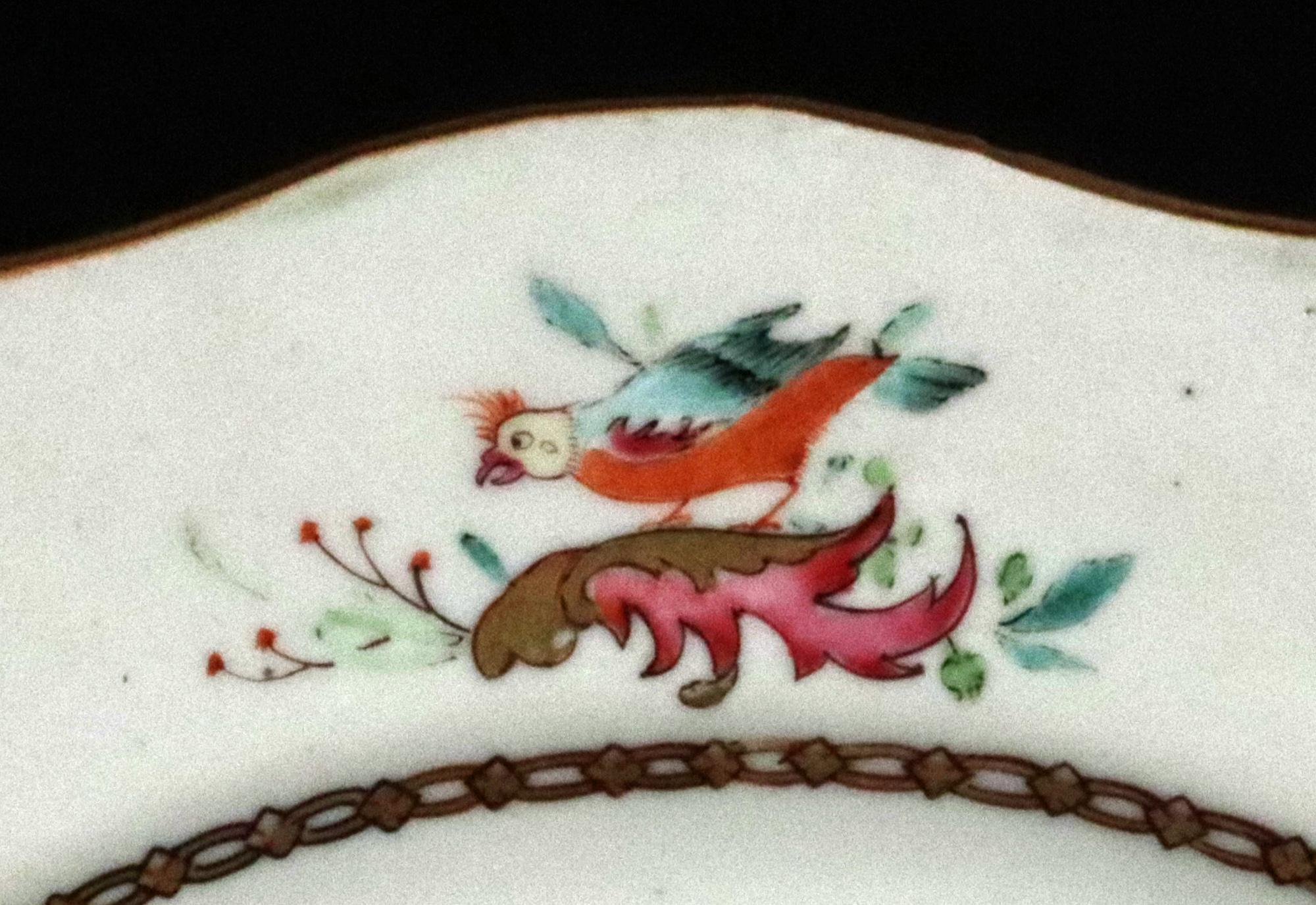Chinese Export Armorial Famille Rose Plate, Arms of Poley Impaling Coffin In Good Condition For Sale In Downingtown, PA