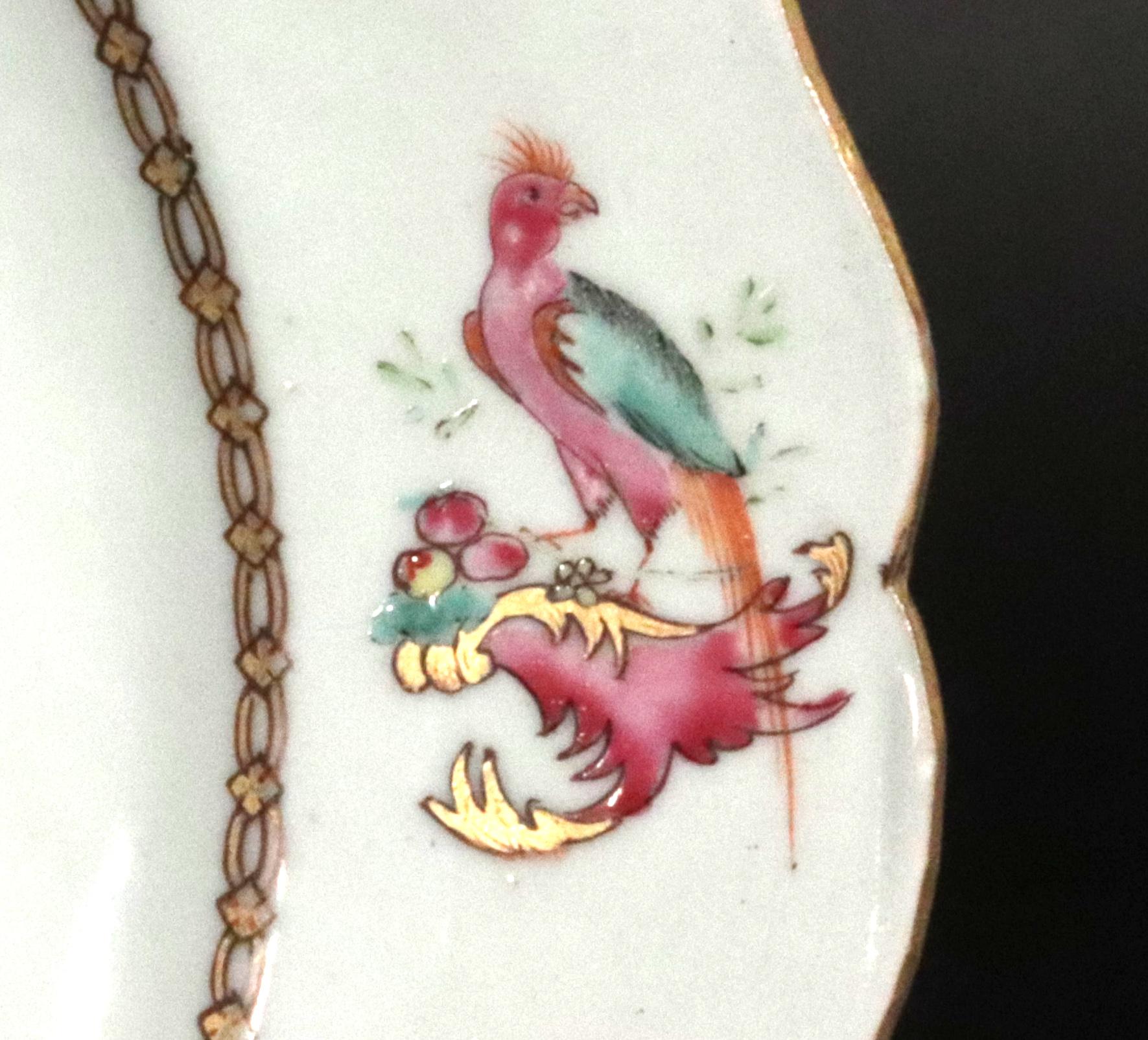 Porcelain Chinese Export Armorial Famille Rose Plate, Arms of Poley Impaling Coffin For Sale