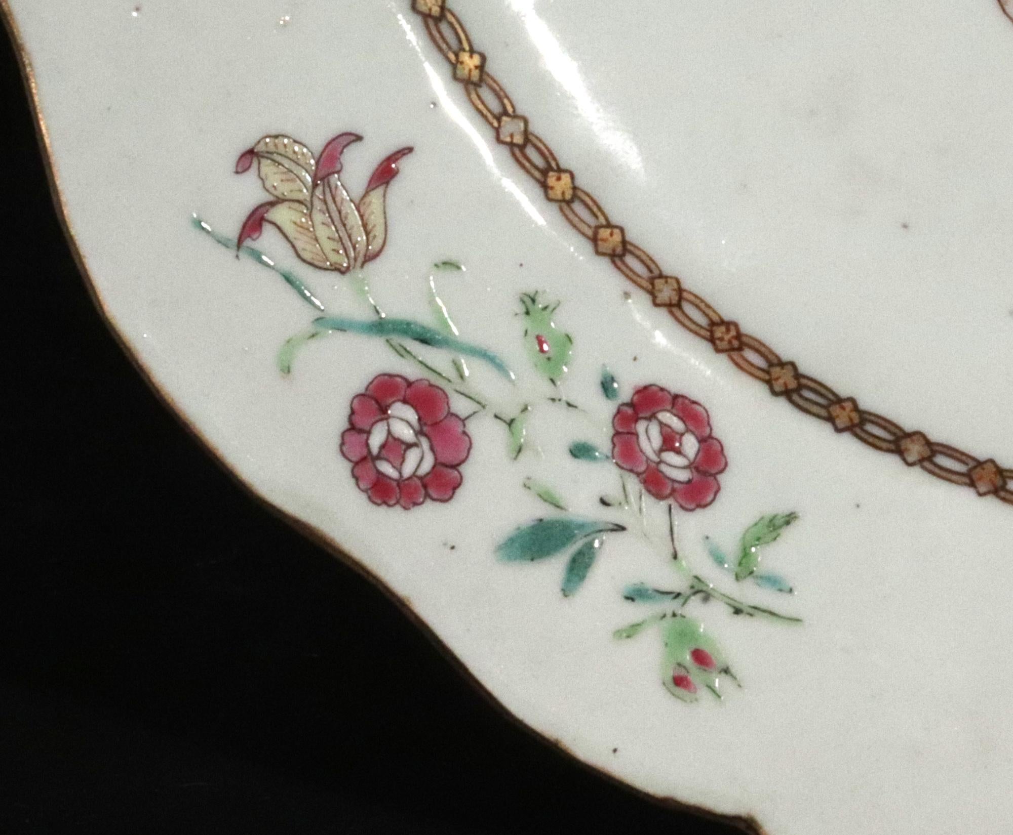 Chinese Export Armorial Famille Rose Plate, Arms of Poley Impaling Coffin For Sale 3