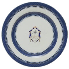 Chinese Export Armorial Porcelain Plate in Blue with Gilt Accents, 18th c. 