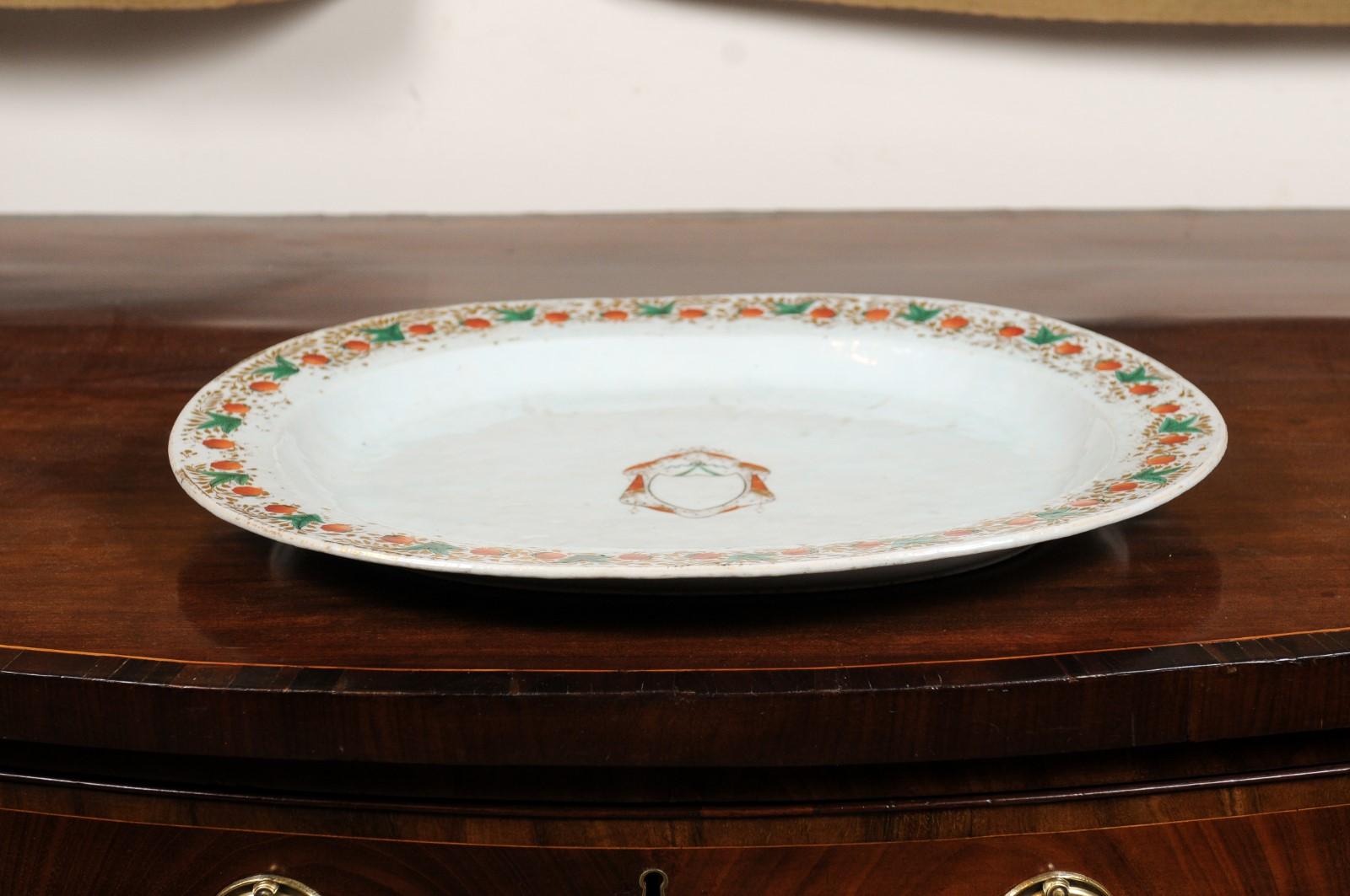 Chinese Export Armorial Porcelain Platter with Strawberry Pattern, 19th Century For Sale 9