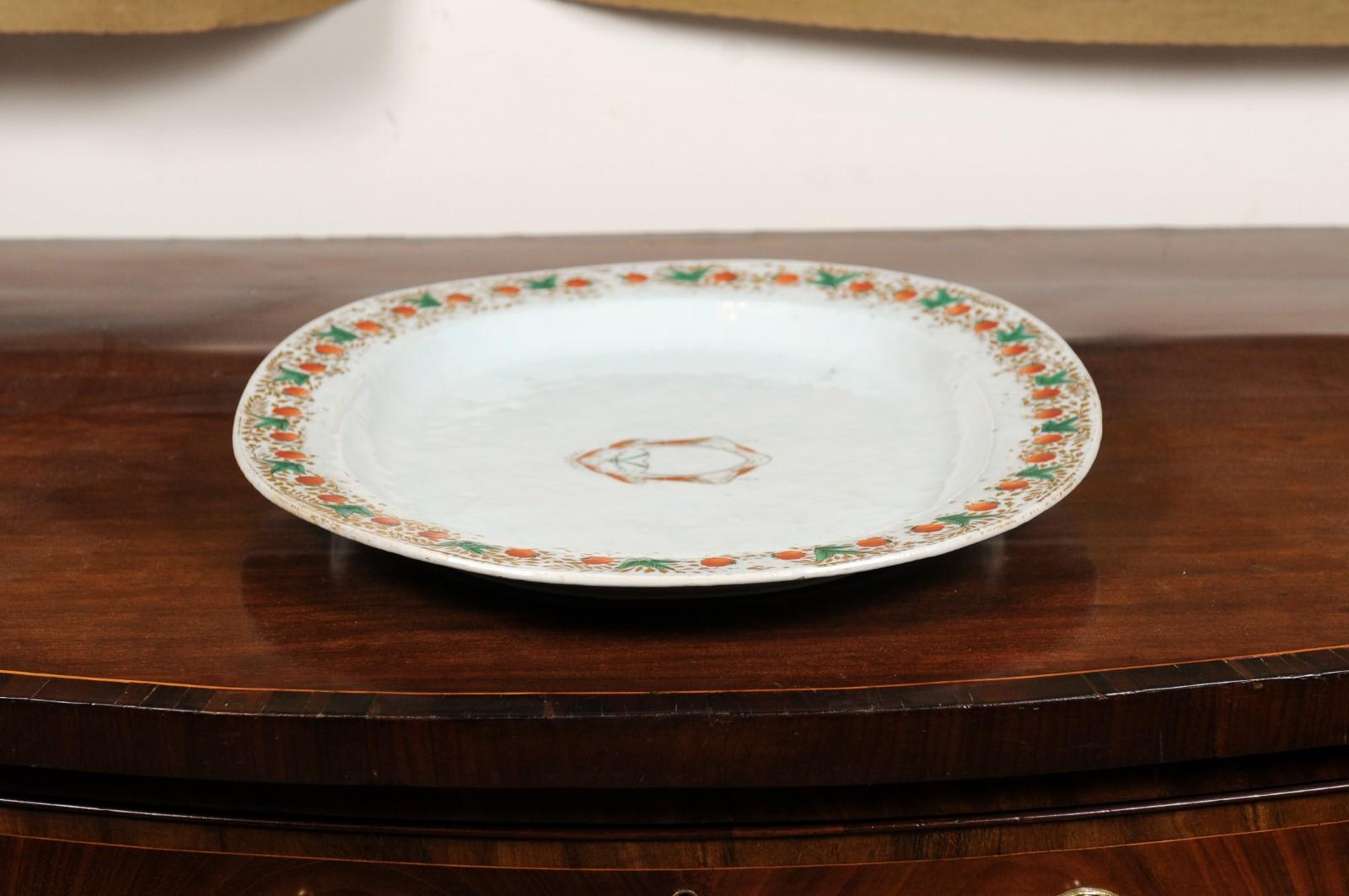 Chinese Export Armorial Porcelain Platter with Strawberry Pattern, 19th Century For Sale 10