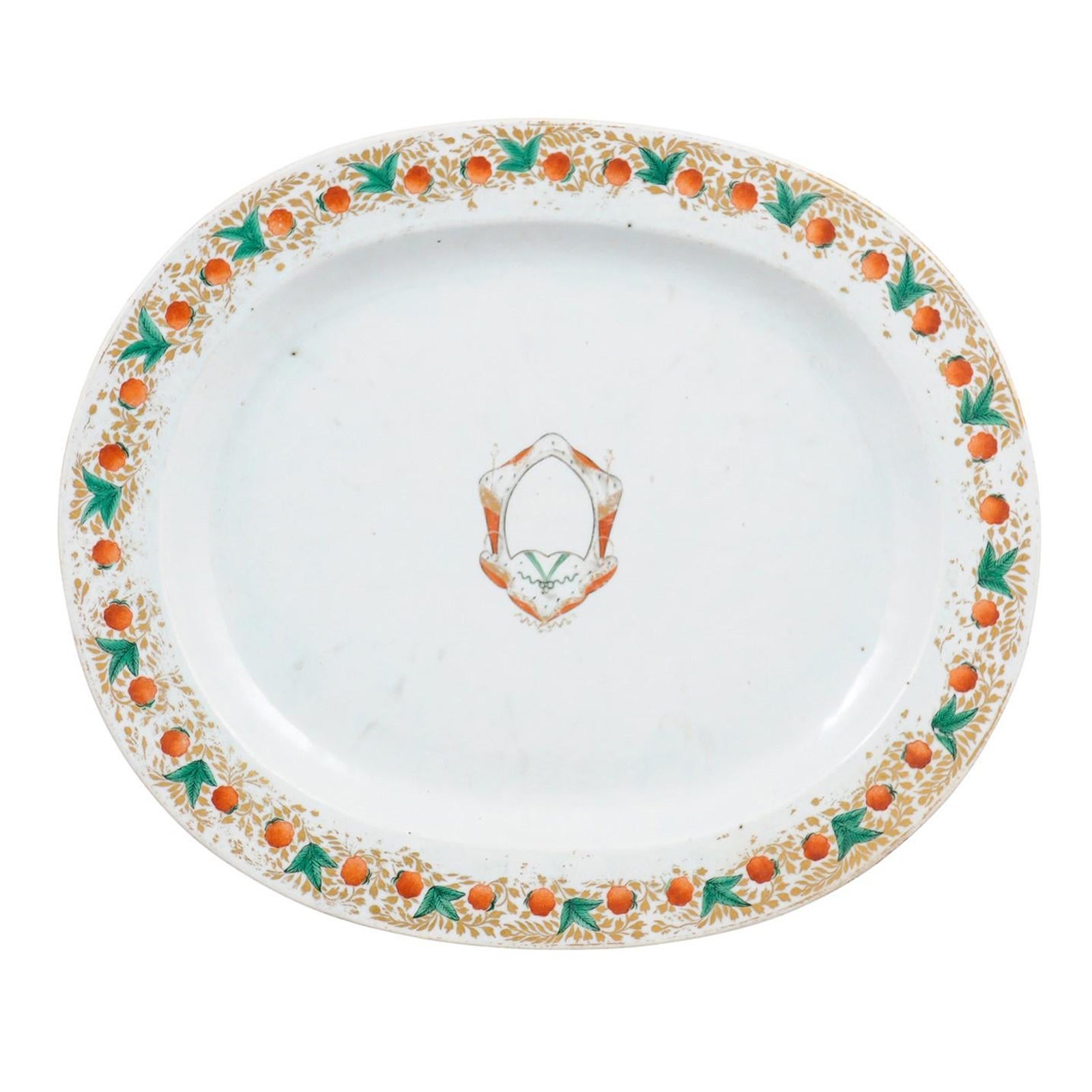 Chinese Export Armorial Porcelain Platter with Strawberry Pattern, 19th Century