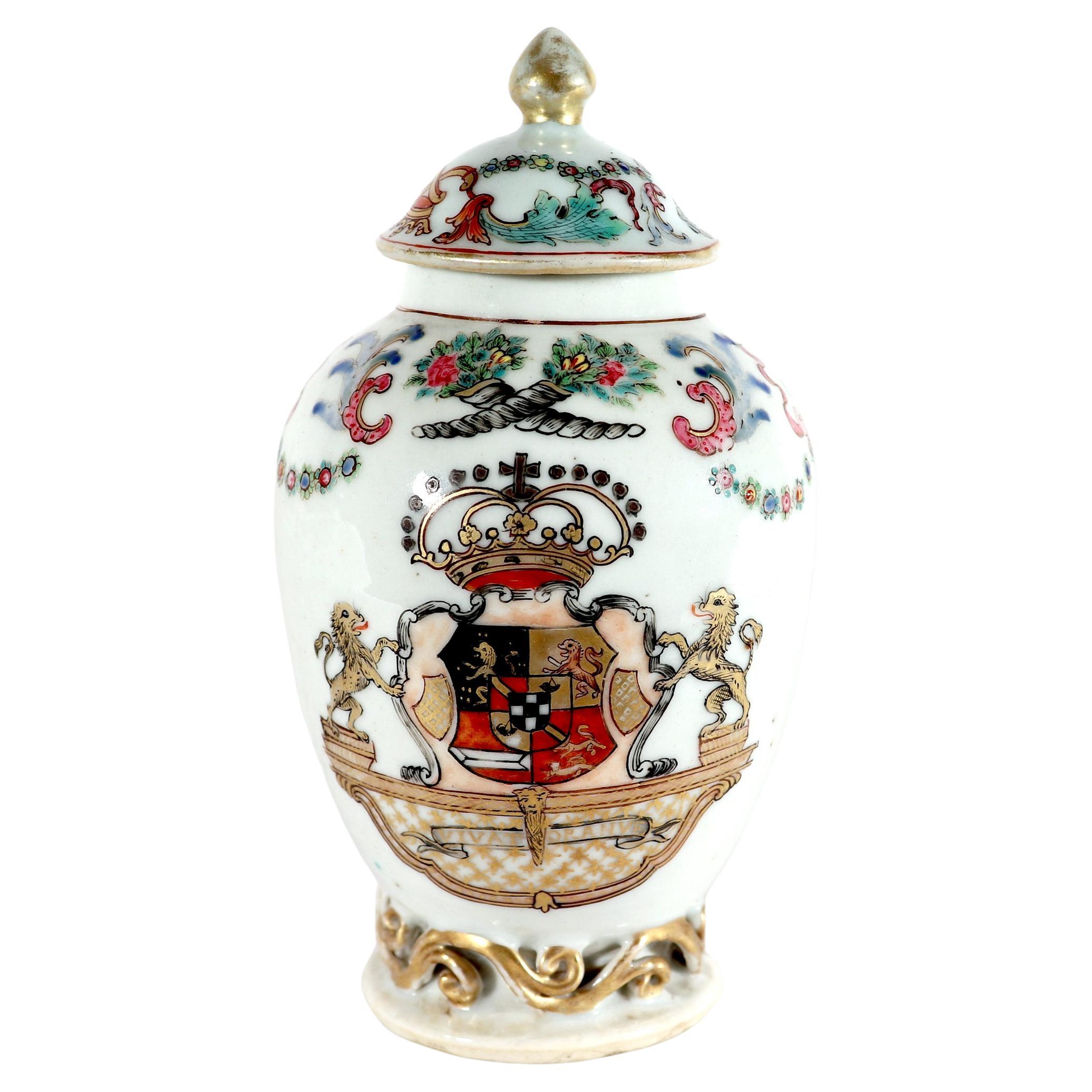 Chinese Export Armorial Porcelain Tea Caddy, Arms of Prince Willem IV of Orange