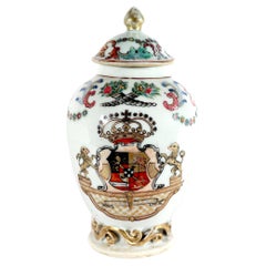 Antique Chinese Export Armorial Porcelain Tea Caddy, Arms of Prince Willem IV of Orange