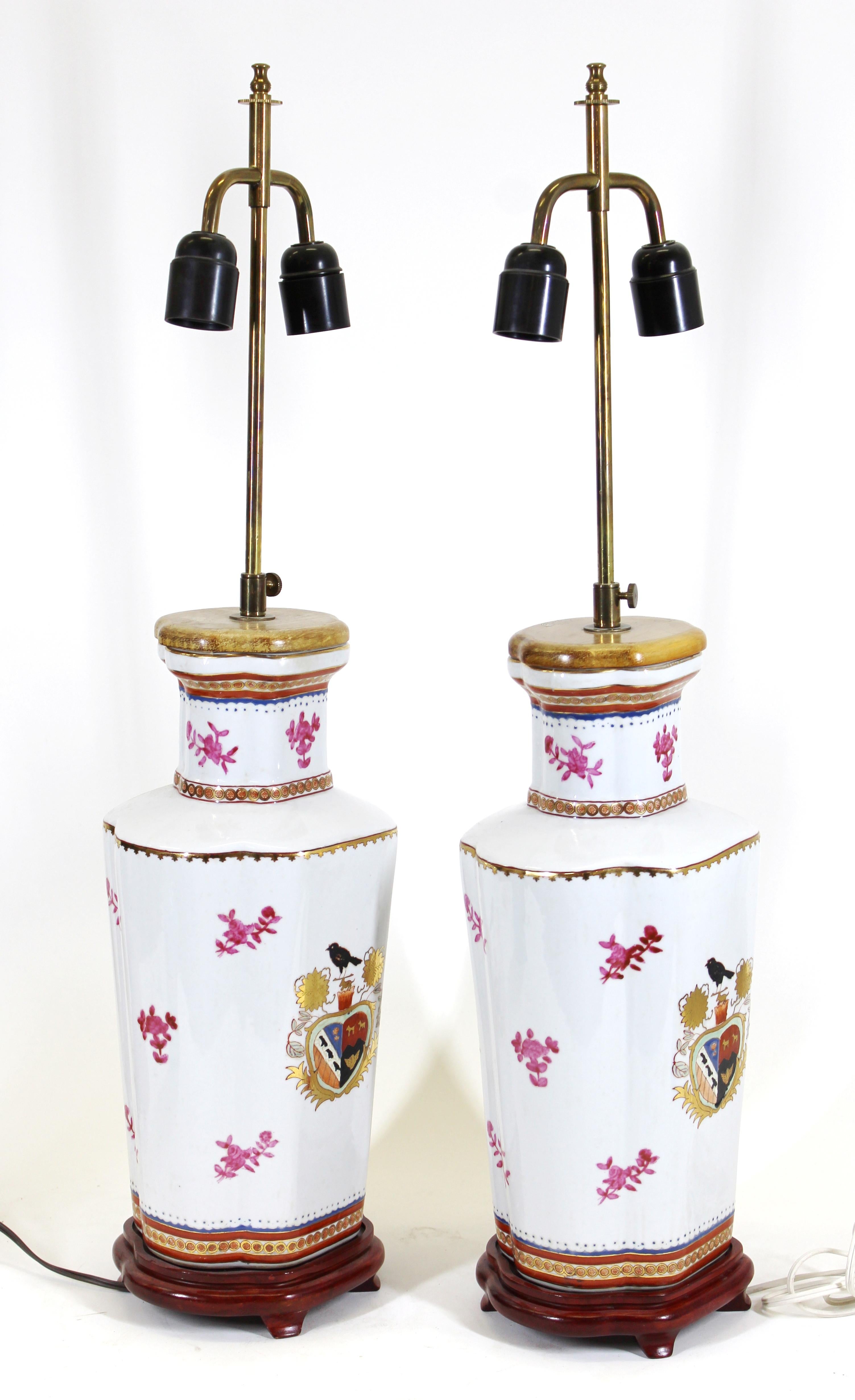 Chinese Export Armorial Porcelain Vase Table Lamps 2