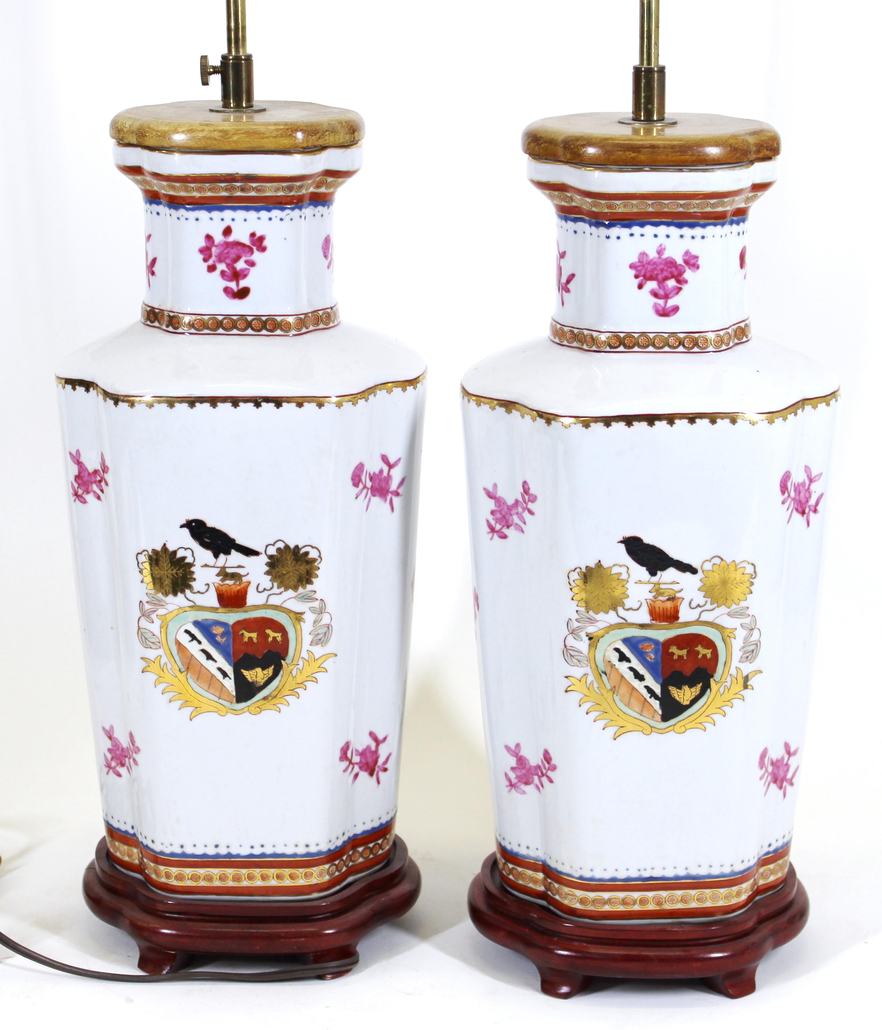 Chinese Export Armorial Porcelain Vase Table Lamps 3