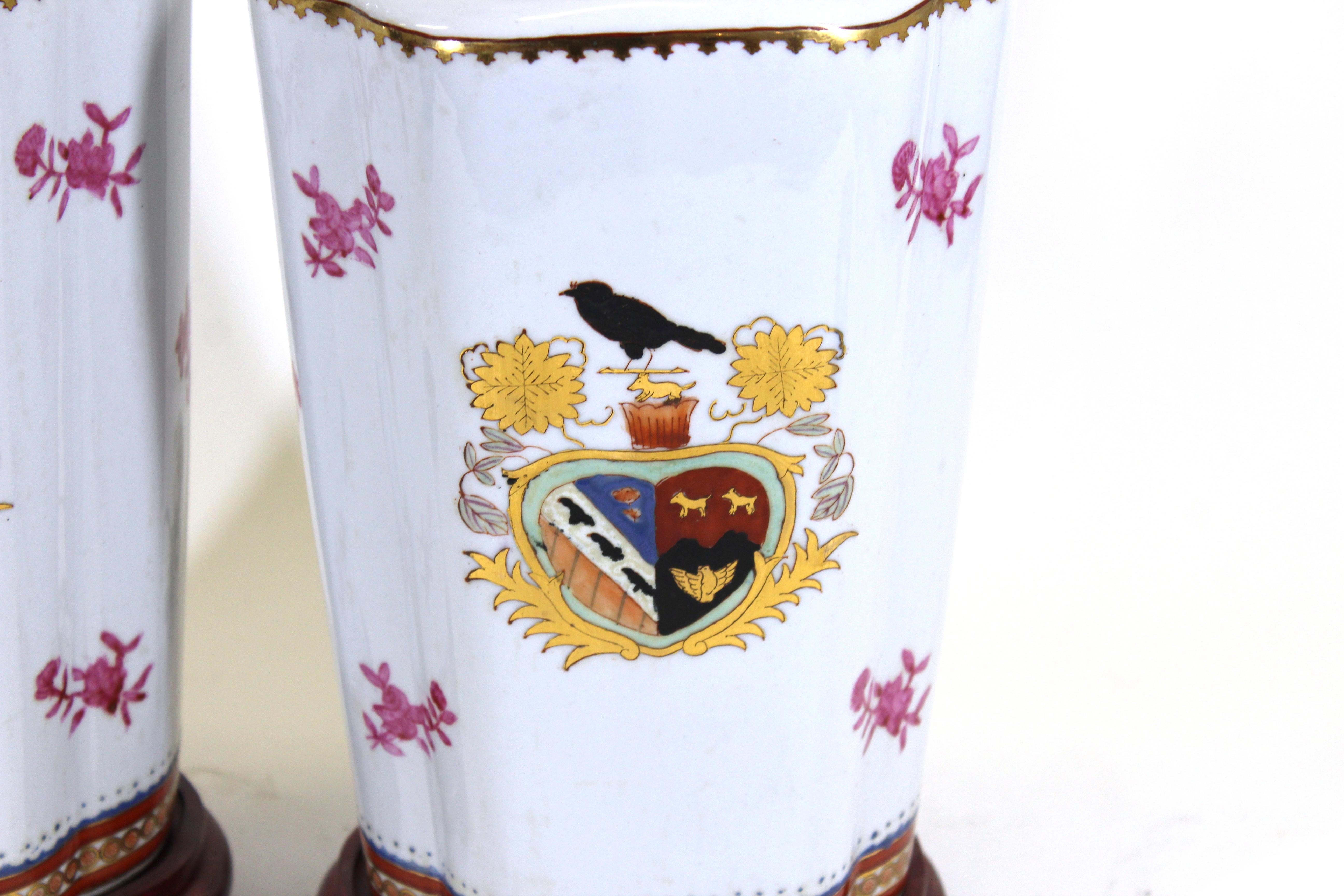 Chinese Export Armorial Porcelain Vase Table Lamps 4