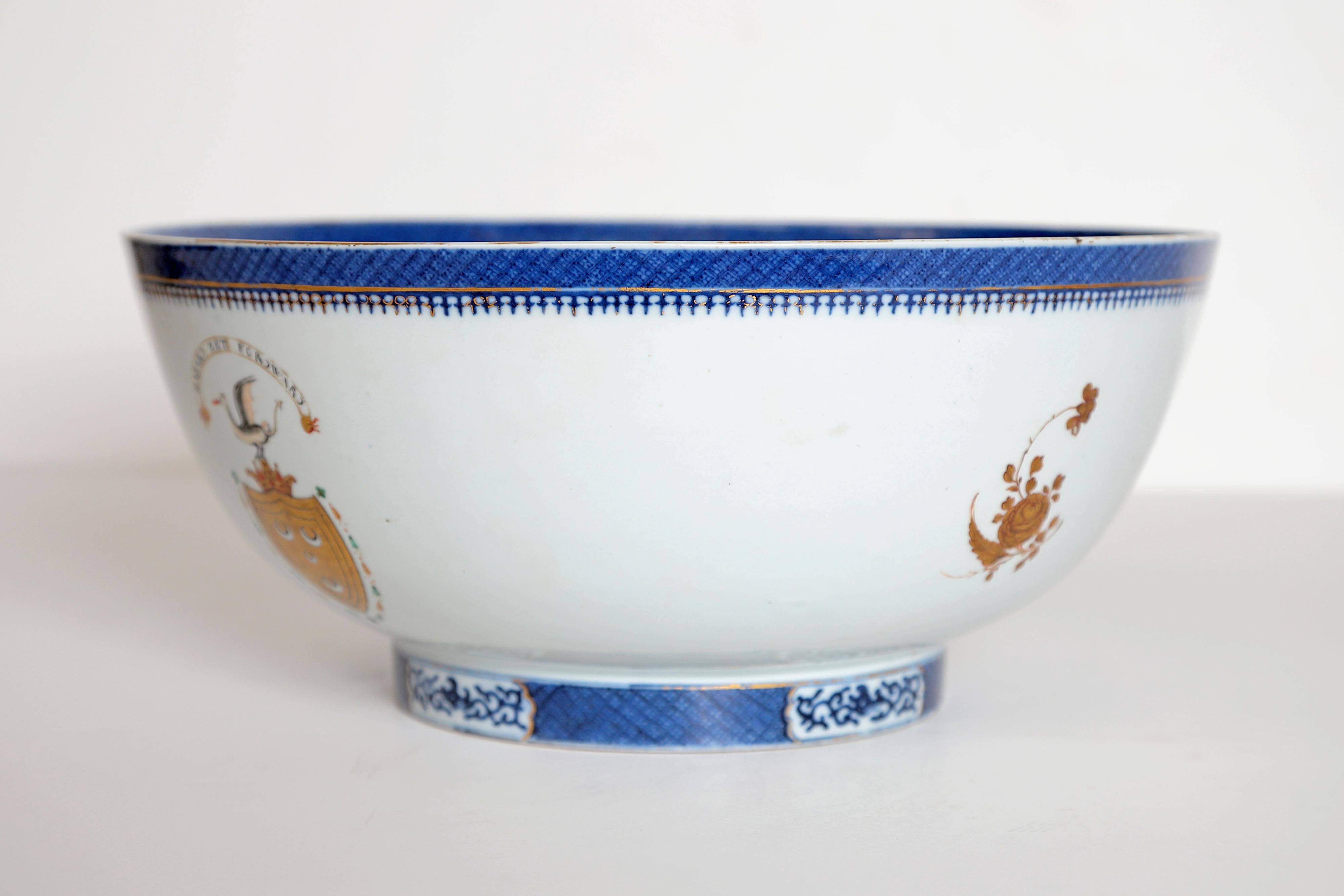 Hand-Painted Chinese Export Armorial Punch Bowl / from a Service for Daniel Seton, Surat 1795