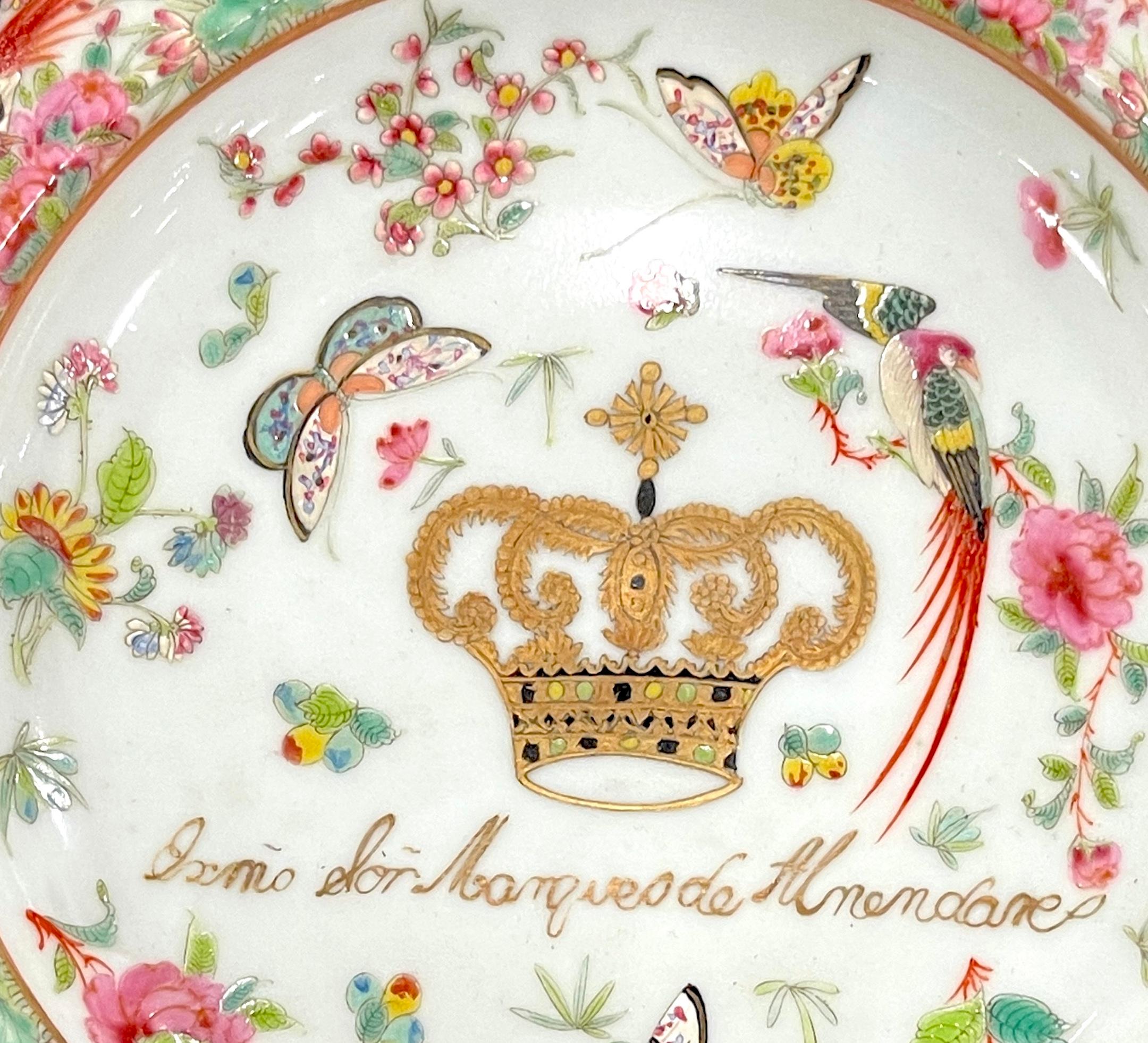 Exportation chinoise Assiette à soupe armoriée d'exportation chinoise du service Marquis De Almendares, 1842 en vente