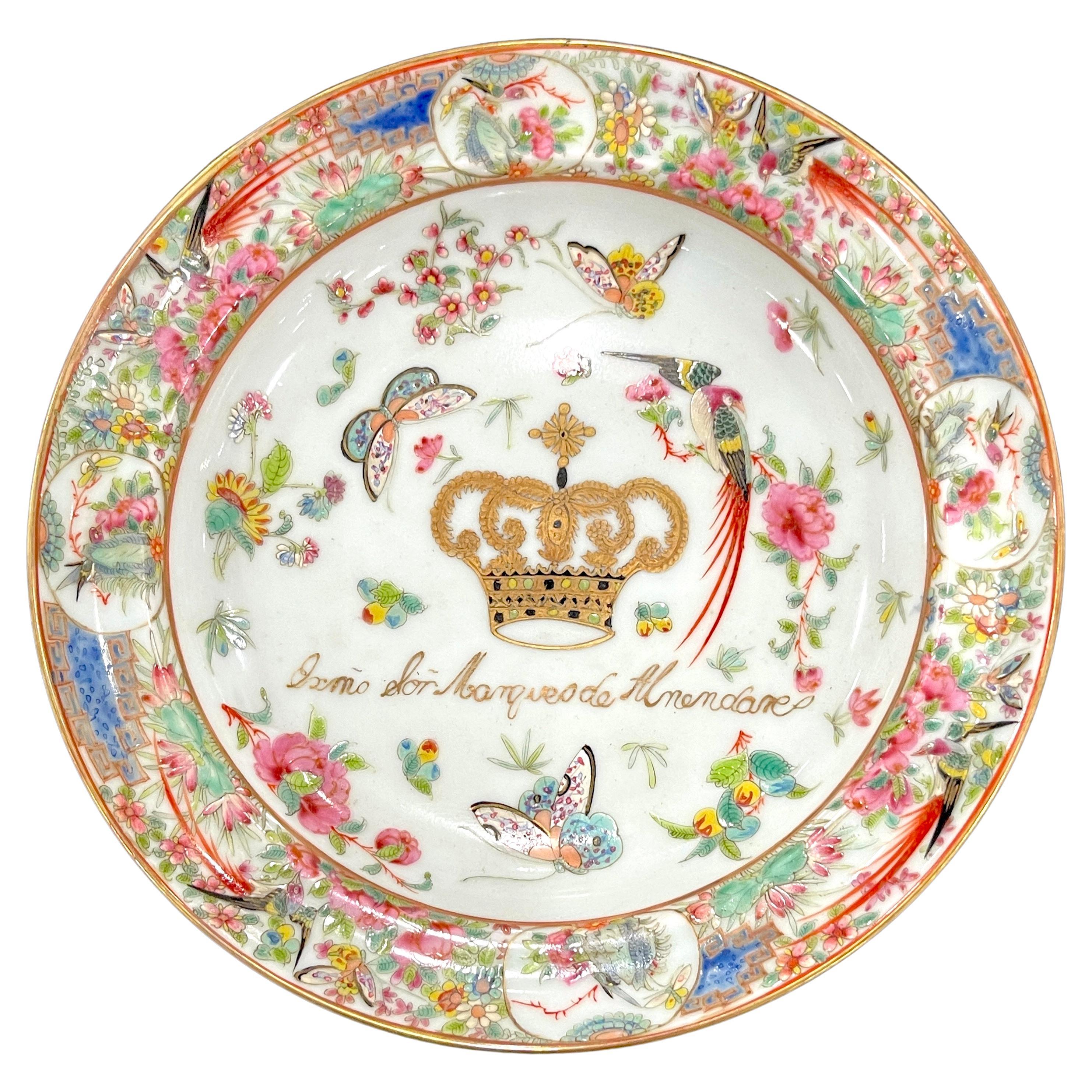Chinese Export Armorial Soup Plate from Marquis De Almendares Service, 1842 For Sale