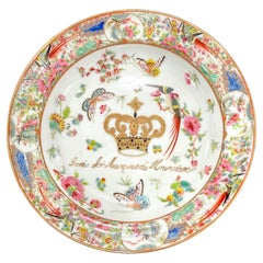Antique Chinese Export Armorial Soup Plate from Marquis De Almendares Service, 1842