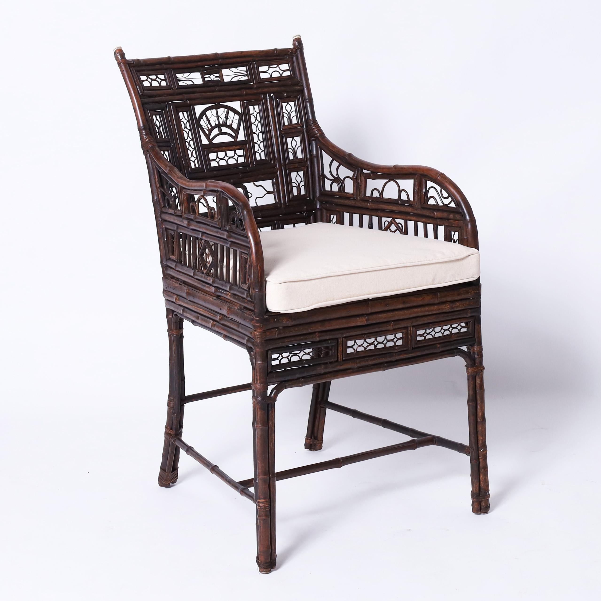 Hand-Crafted Chinese Export Bamboo and Rattan Pair of Chairs and Stand For Sale