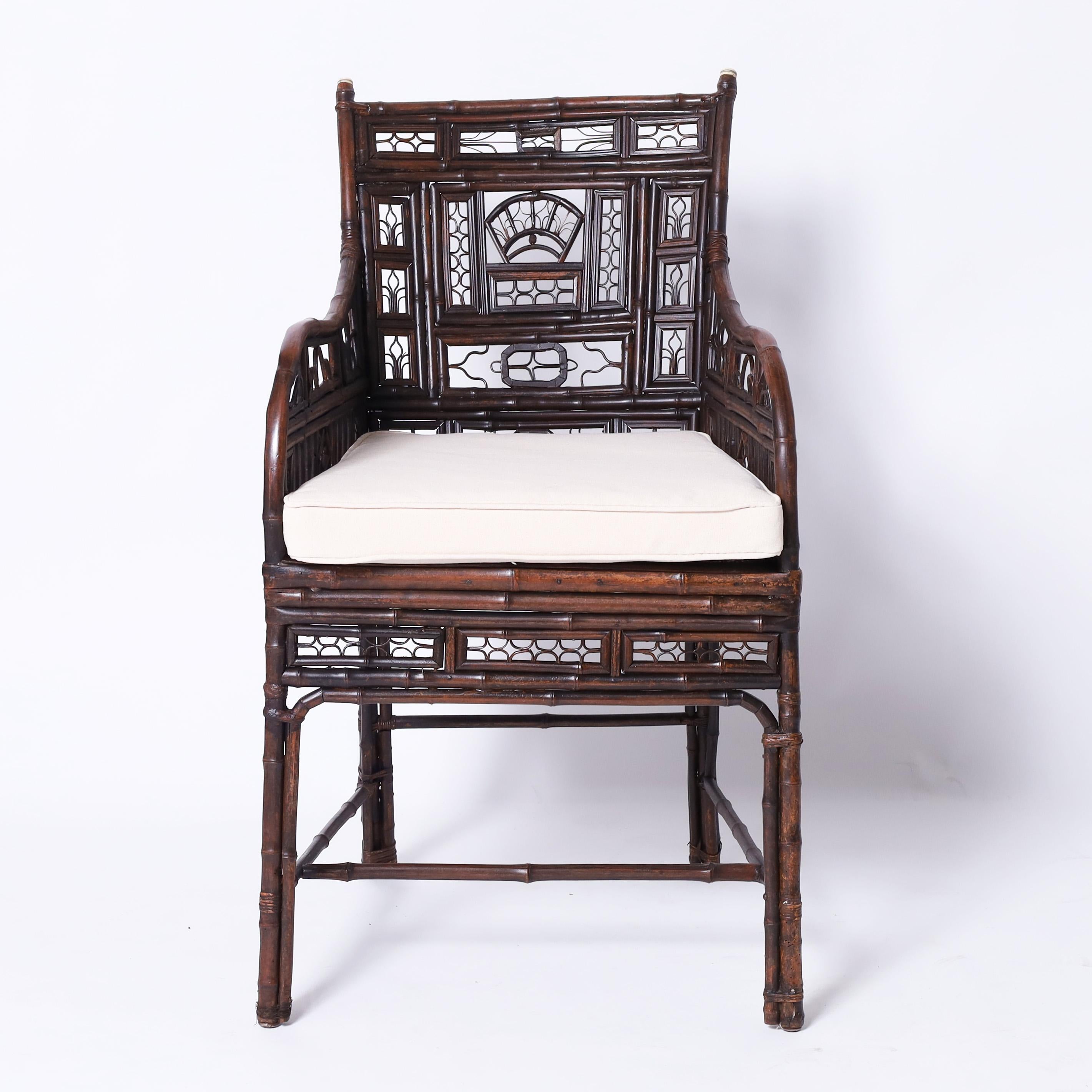 Chinese Export Bamboo and Rattan Pair of Chairs and Stand For Sale 1