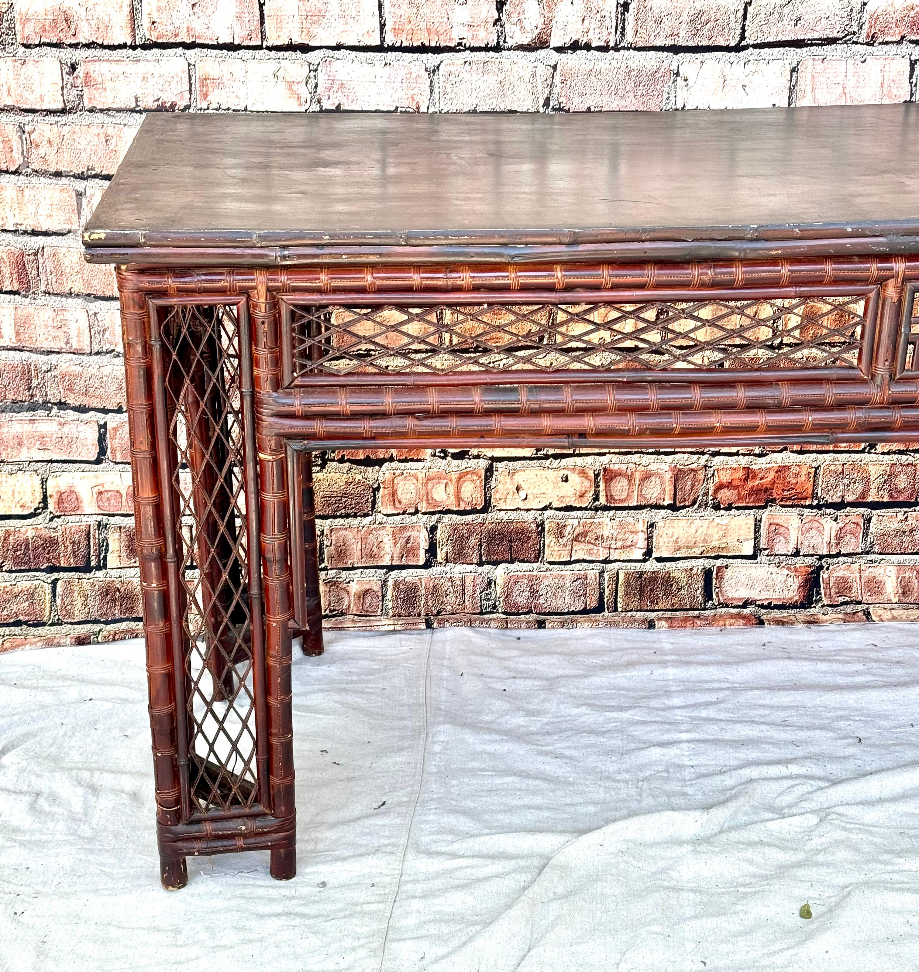 Chinese Export Bamboo Fretwork Library Table For Sale 6