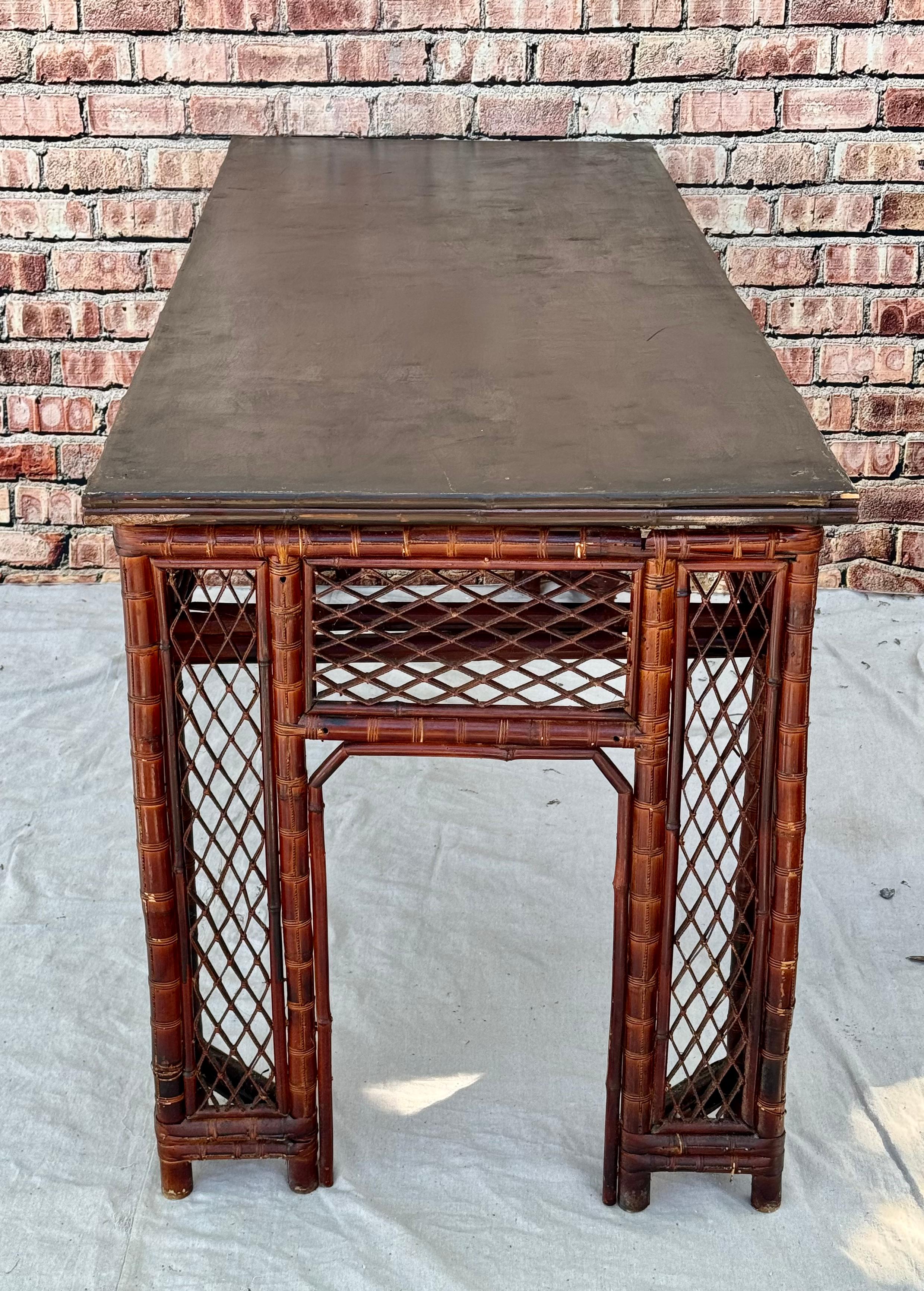  Chinese Export Bamboo Fretwork Library Table For Sale 4