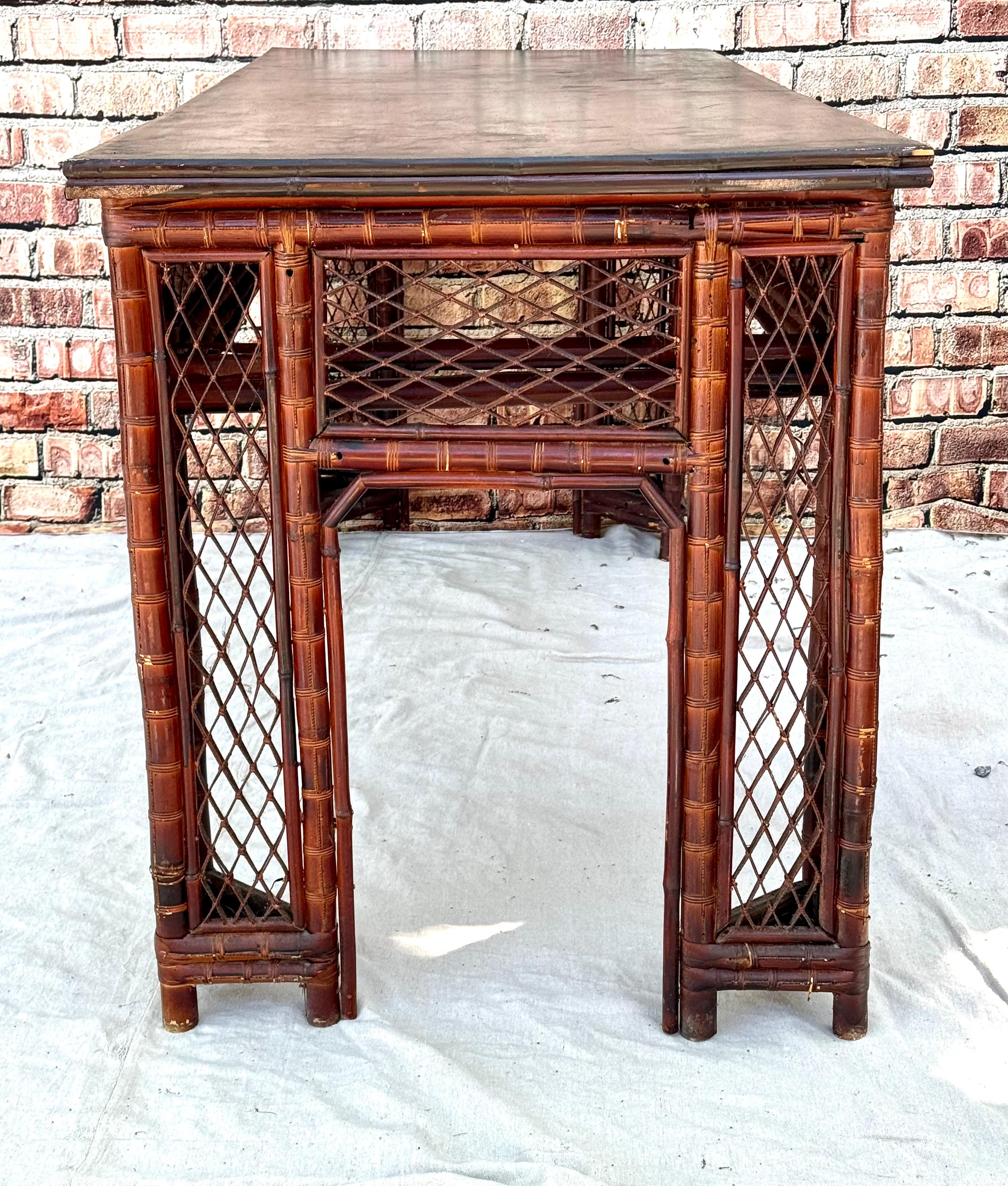  Chinese Export Bamboo Fretwork Library Table For Sale 5