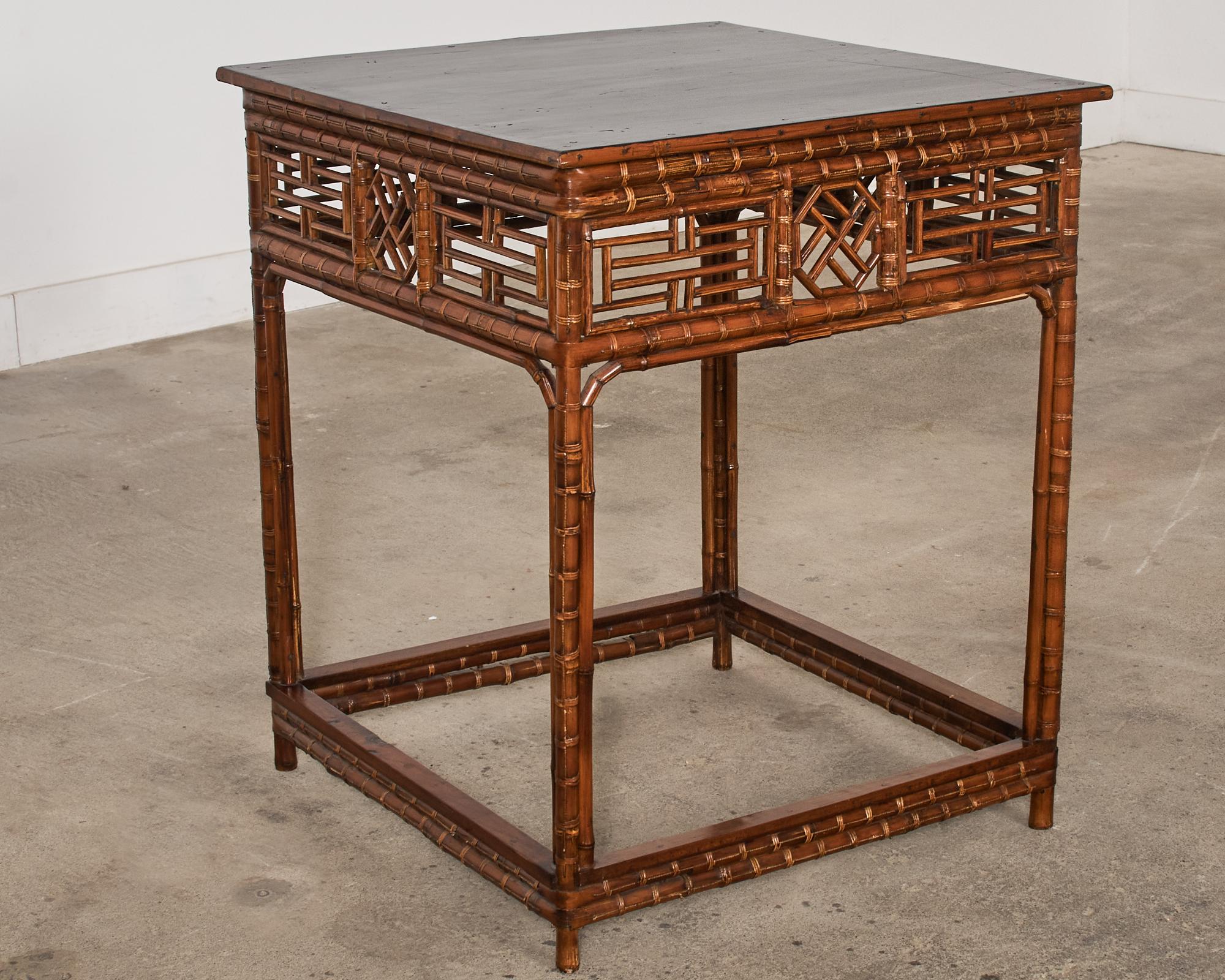 Chinese Export Bamboo Fretwork Square Center Table For Sale 6