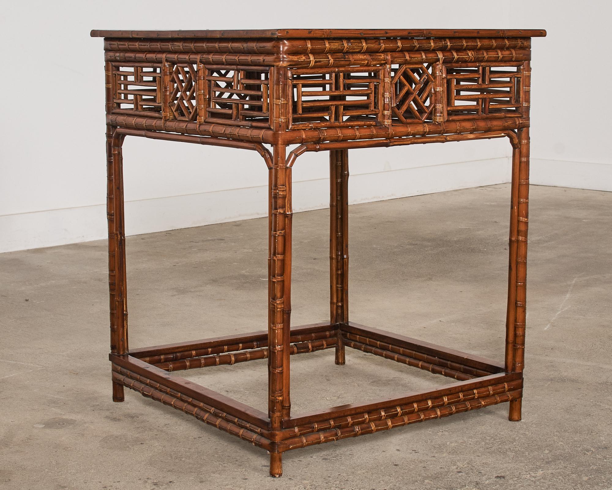 Chinese Export Bamboo Fretwork Square Center Table For Sale 9