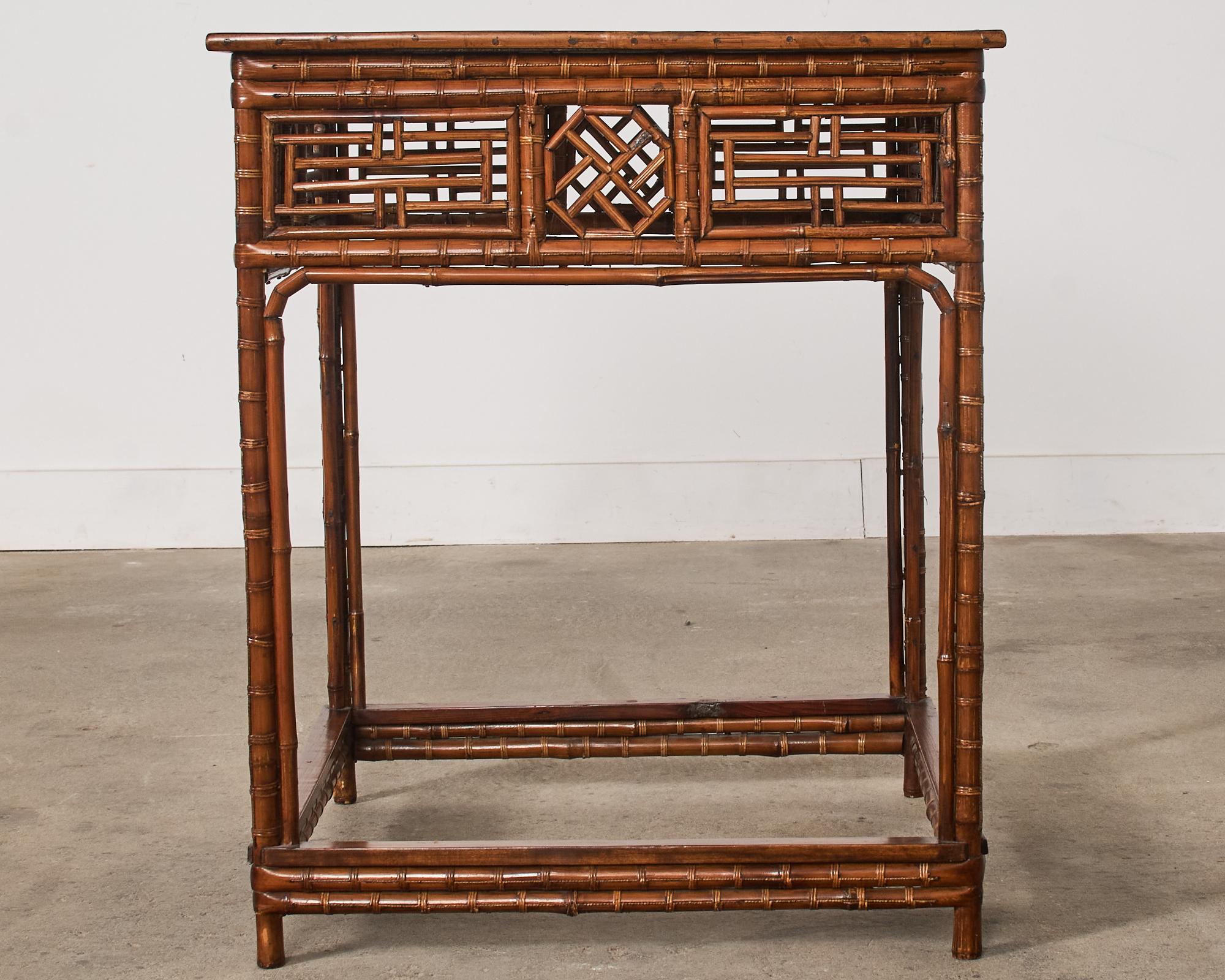 Chinese Export Bamboo Fretwork Square Center Table For Sale 13