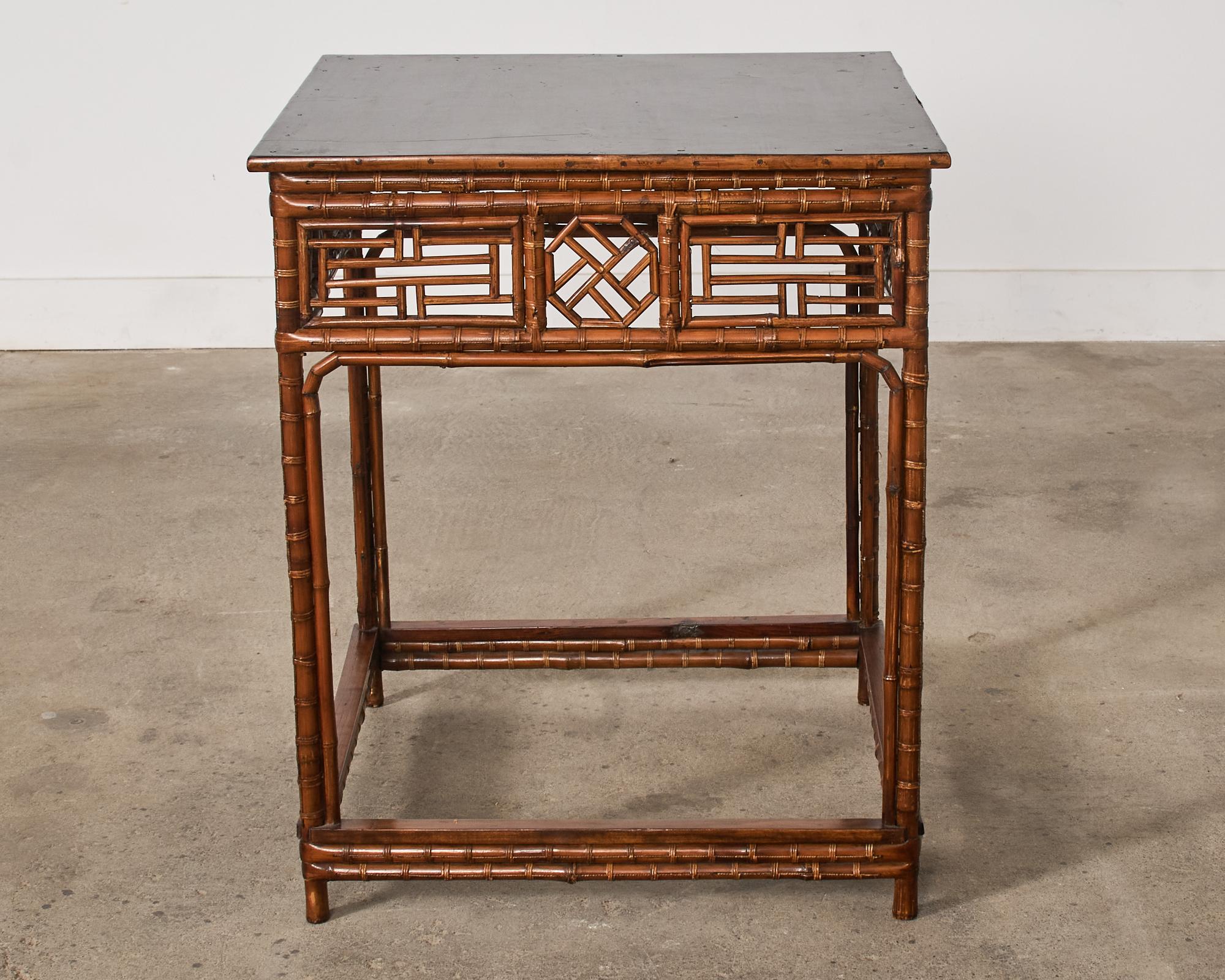 Chinese Export Bamboo Fretwork Square Center Table For Sale 14