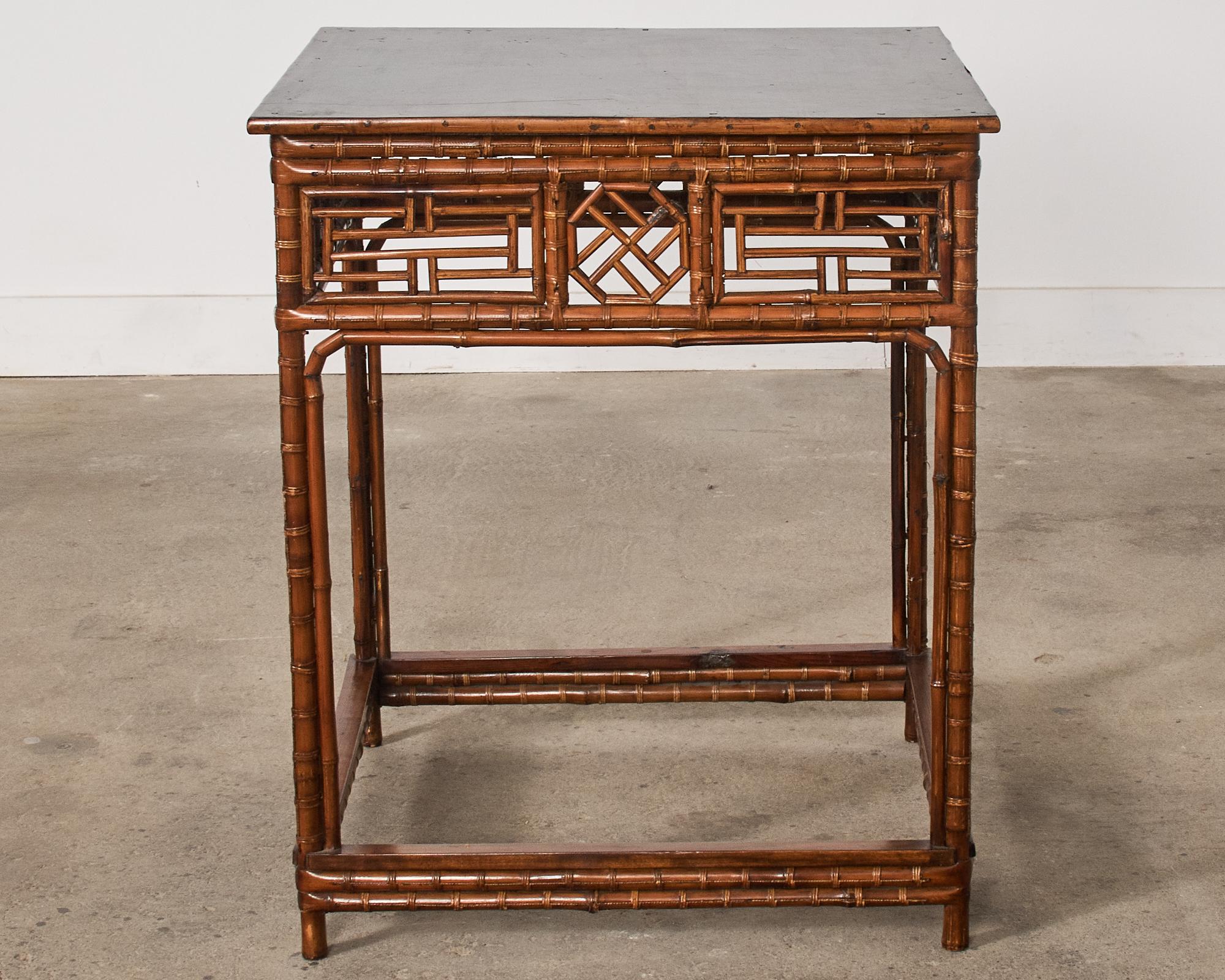 Chinese Export Bamboo Fretwork Square Center Table In Good Condition For Sale In Rio Vista, CA