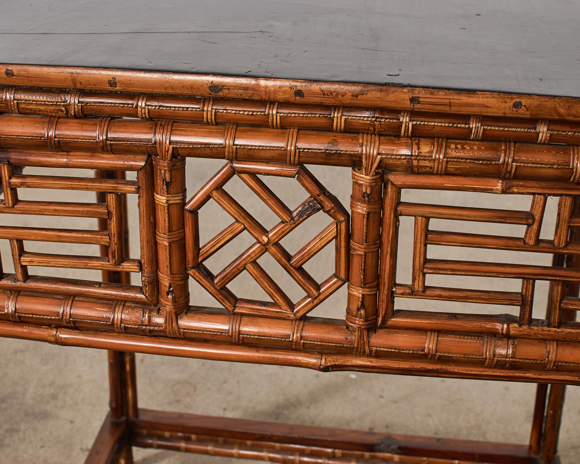 20th Century Chinese Export Bamboo Fretwork Square Center Table For Sale