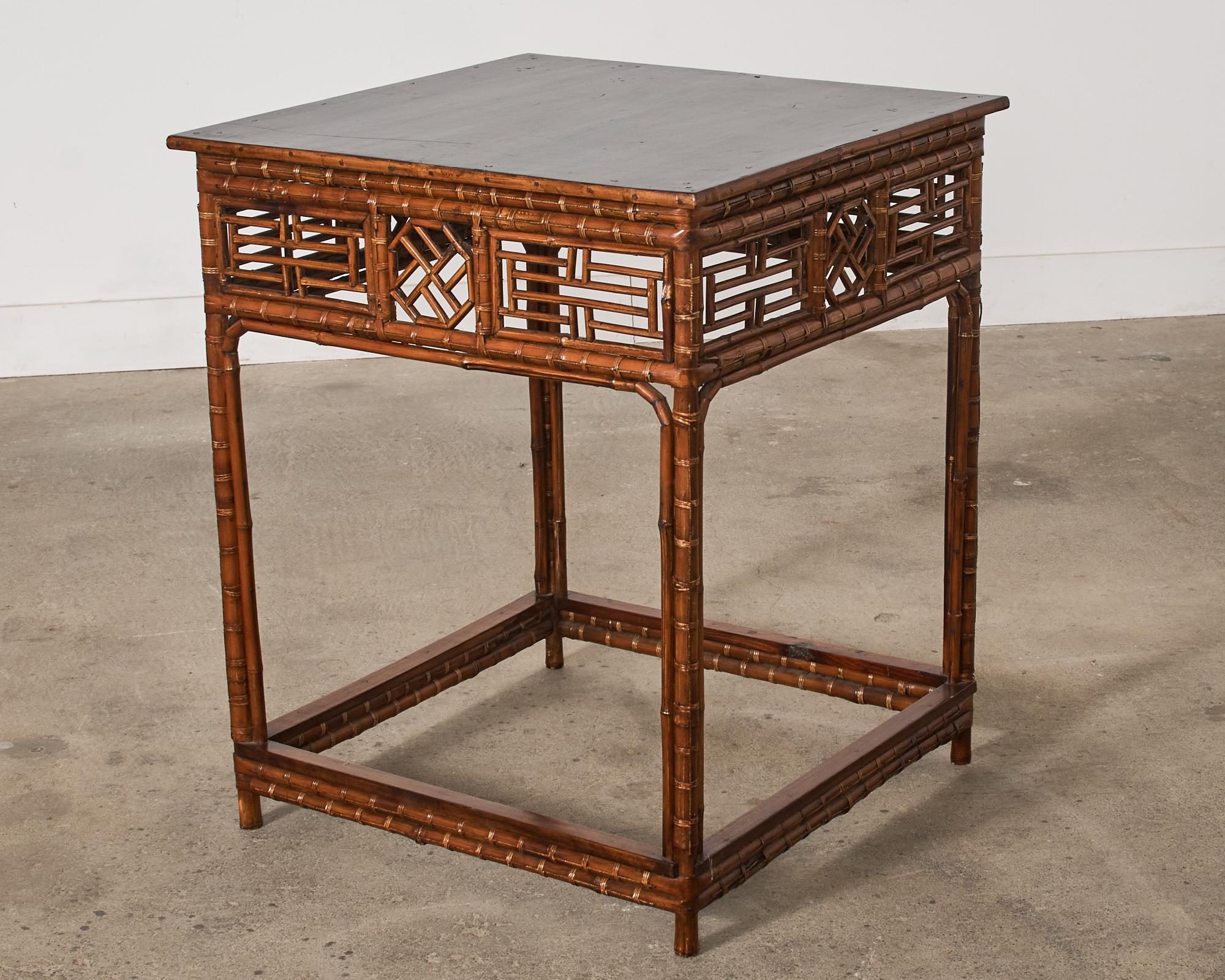 Chinese Export Bamboo Fretwork Square Center Table For Sale 4