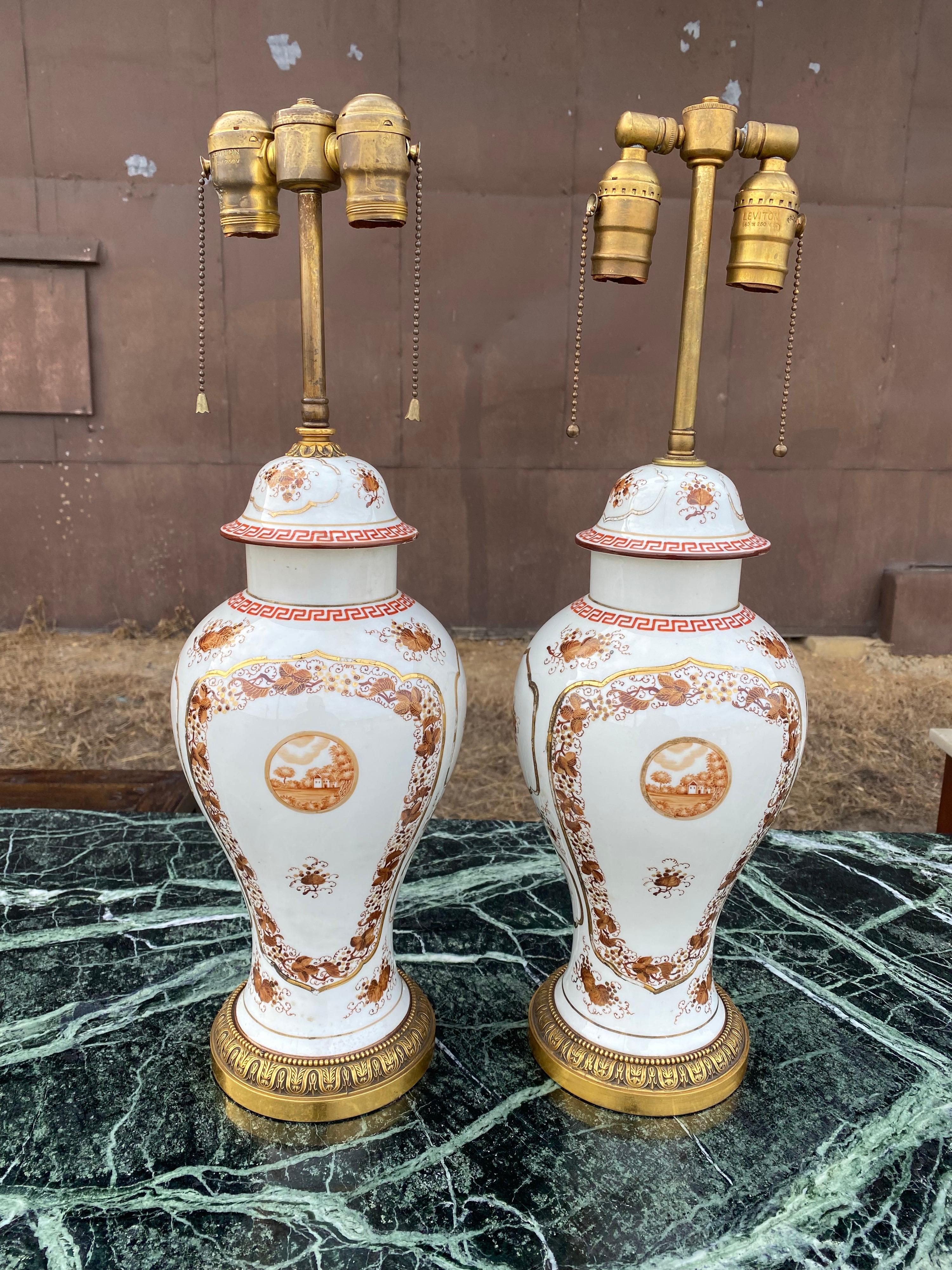 Chinese Export Based Mounted as Lamps, 19th Century In Good Condition For Sale In Charleston, SC