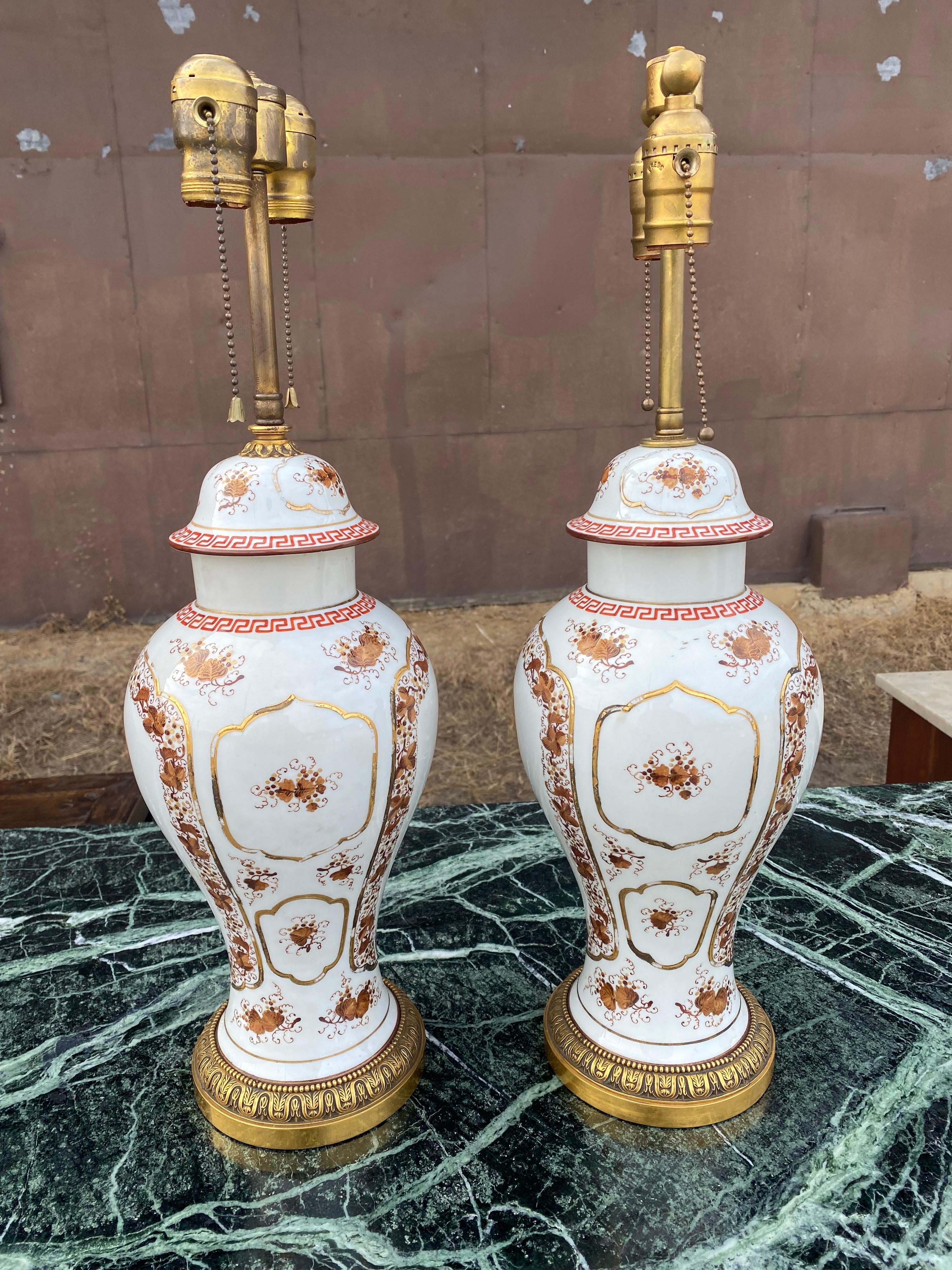 Porcelain Chinese Export Based Mounted as Lamps, 19th Century For Sale