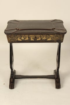 Chinese Export Black Lacquer and Gilt Decorated Sewing Table