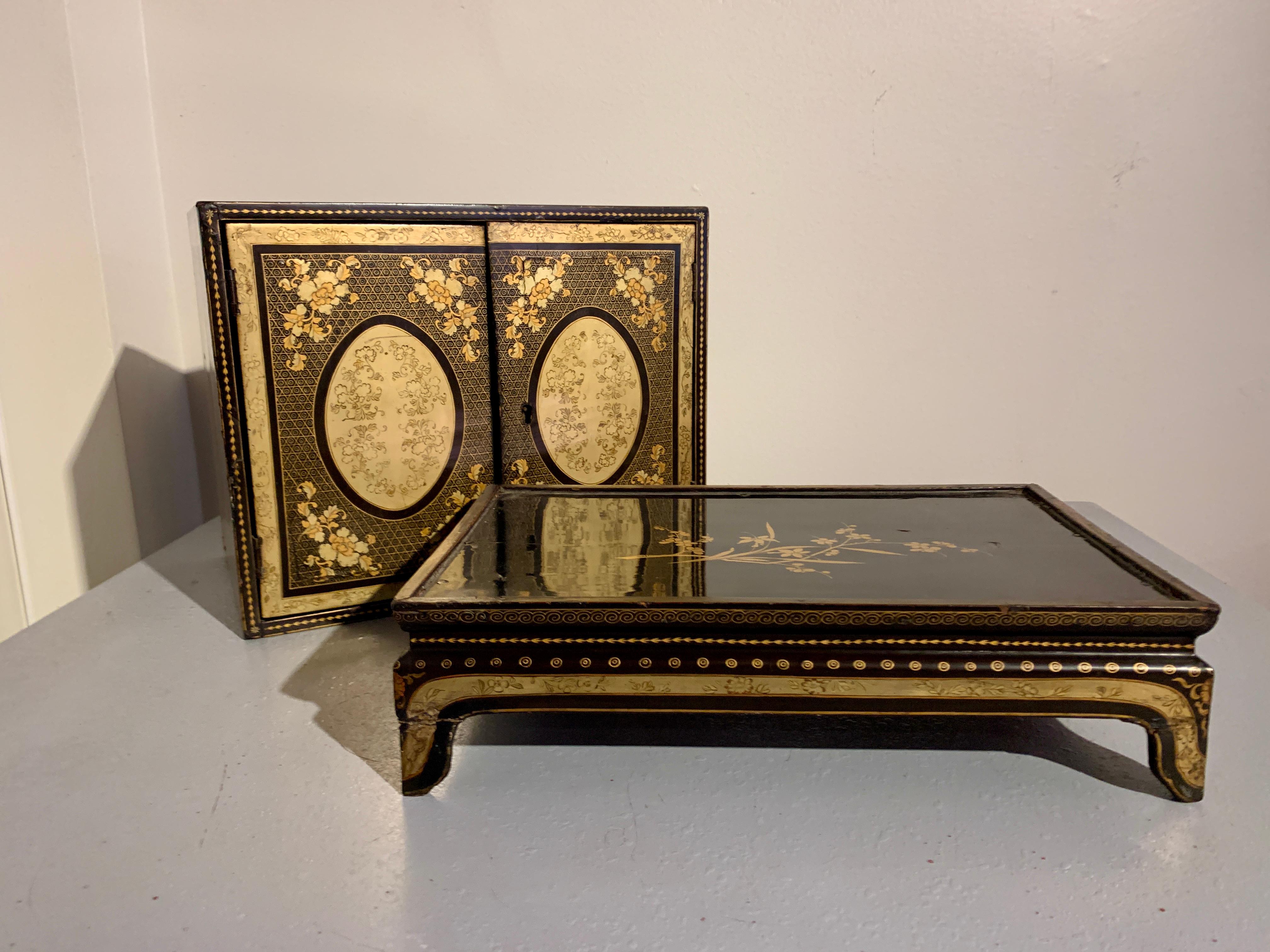 Chinese Export Black Lacquer and Gilt Painted Small Cabinet, Mid 19th Century 6