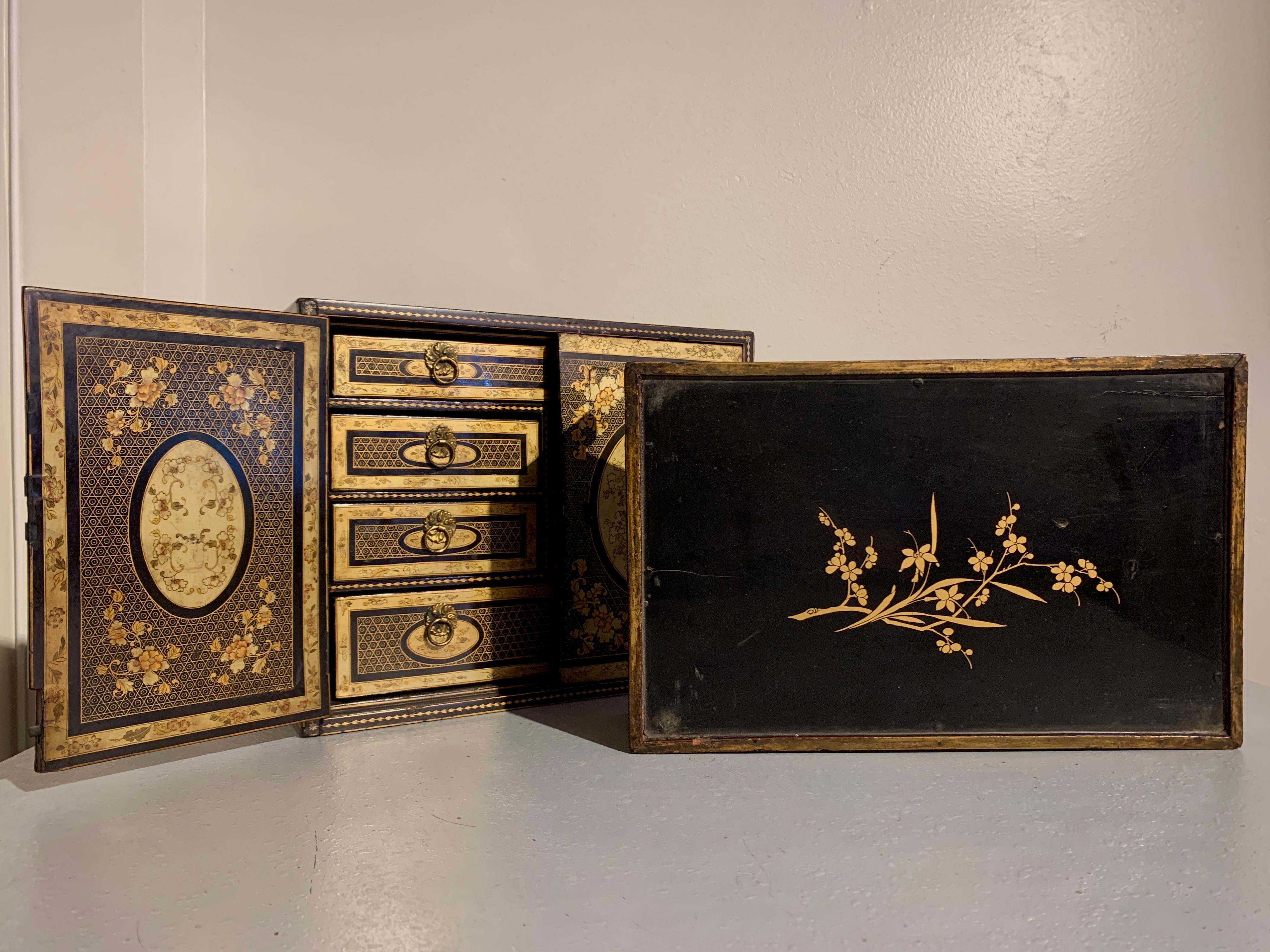 Chinese Export Black Lacquer and Gilt Painted Small Cabinet, Mid 19th Century 7