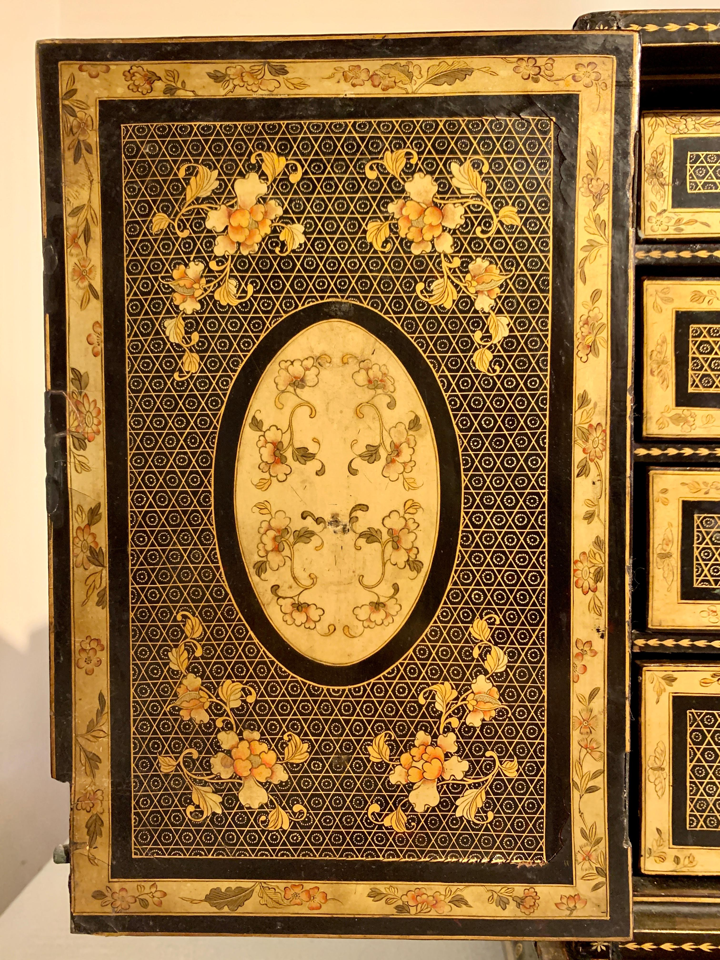 Chinese Export Black Lacquer and Gilt Painted Small Cabinet, Mid 19th Century 9