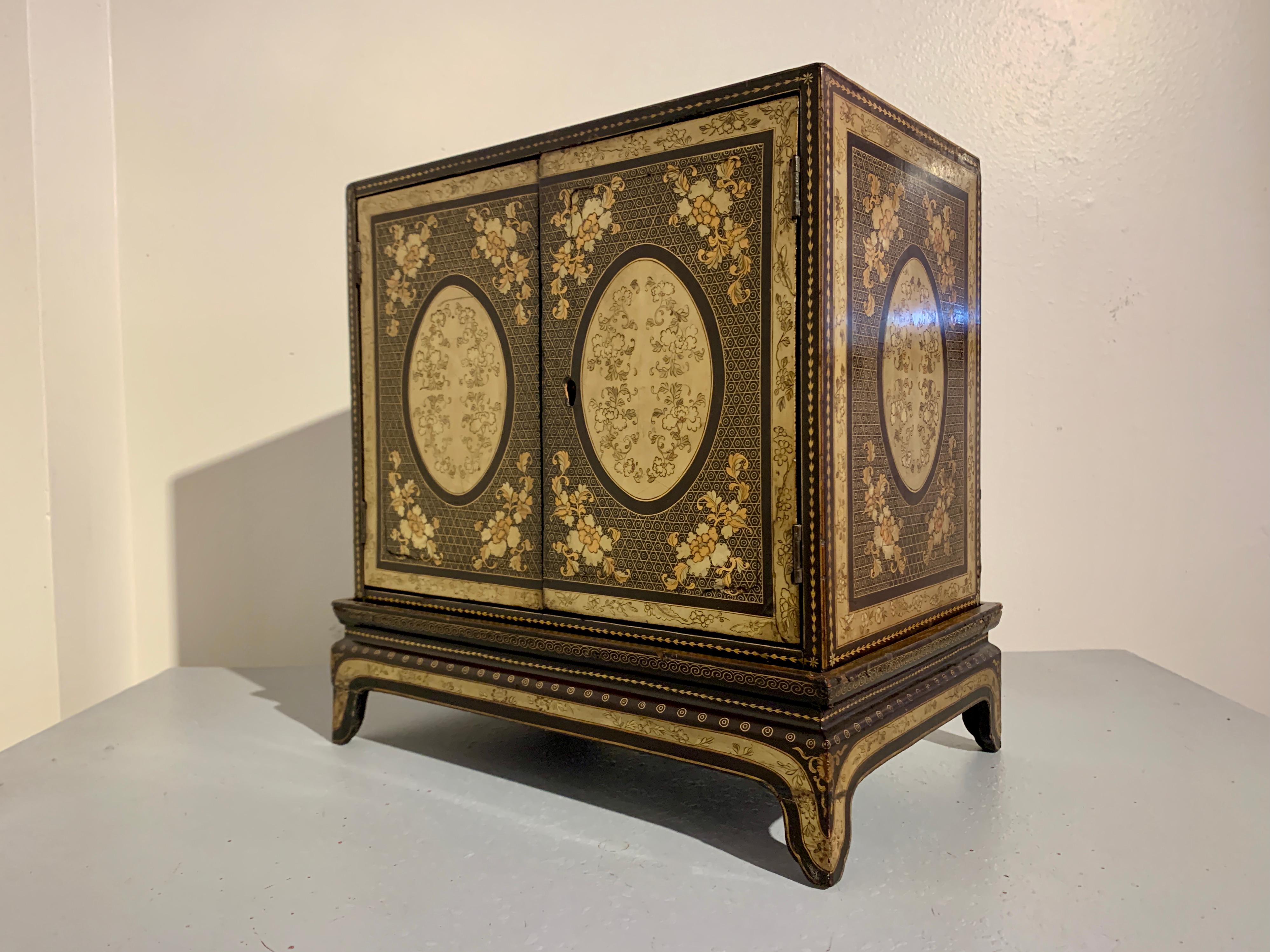 Chinese Export Black Lacquer and Gilt Painted Small Cabinet, Mid 19th Century 2
