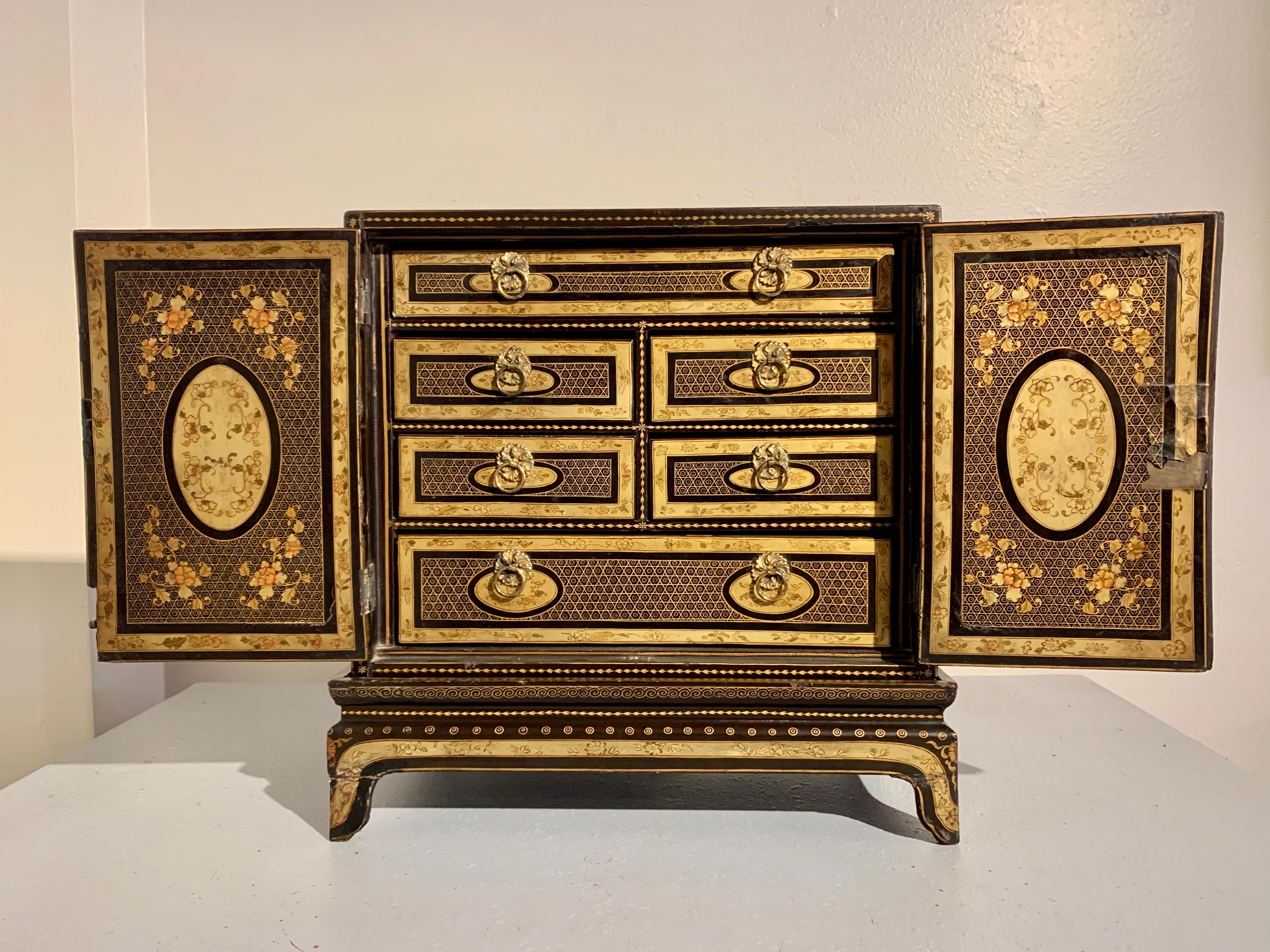 Chinese Export Black Lacquer and Gilt Painted Small Cabinet, Mid 19th Century 3