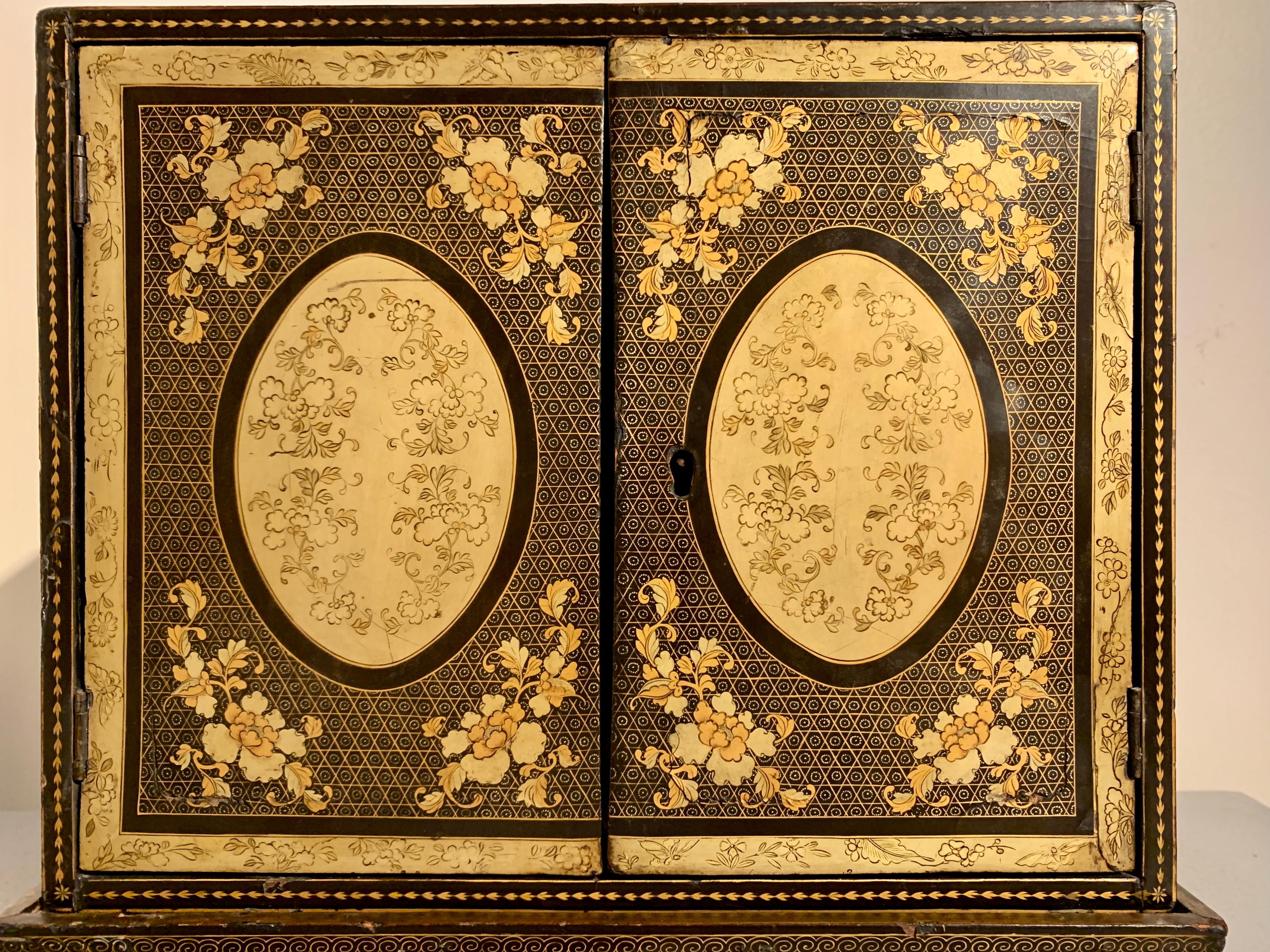 Chinese Export Black Lacquer and Gilt Painted Small Cabinet, Mid 19th Century 4
