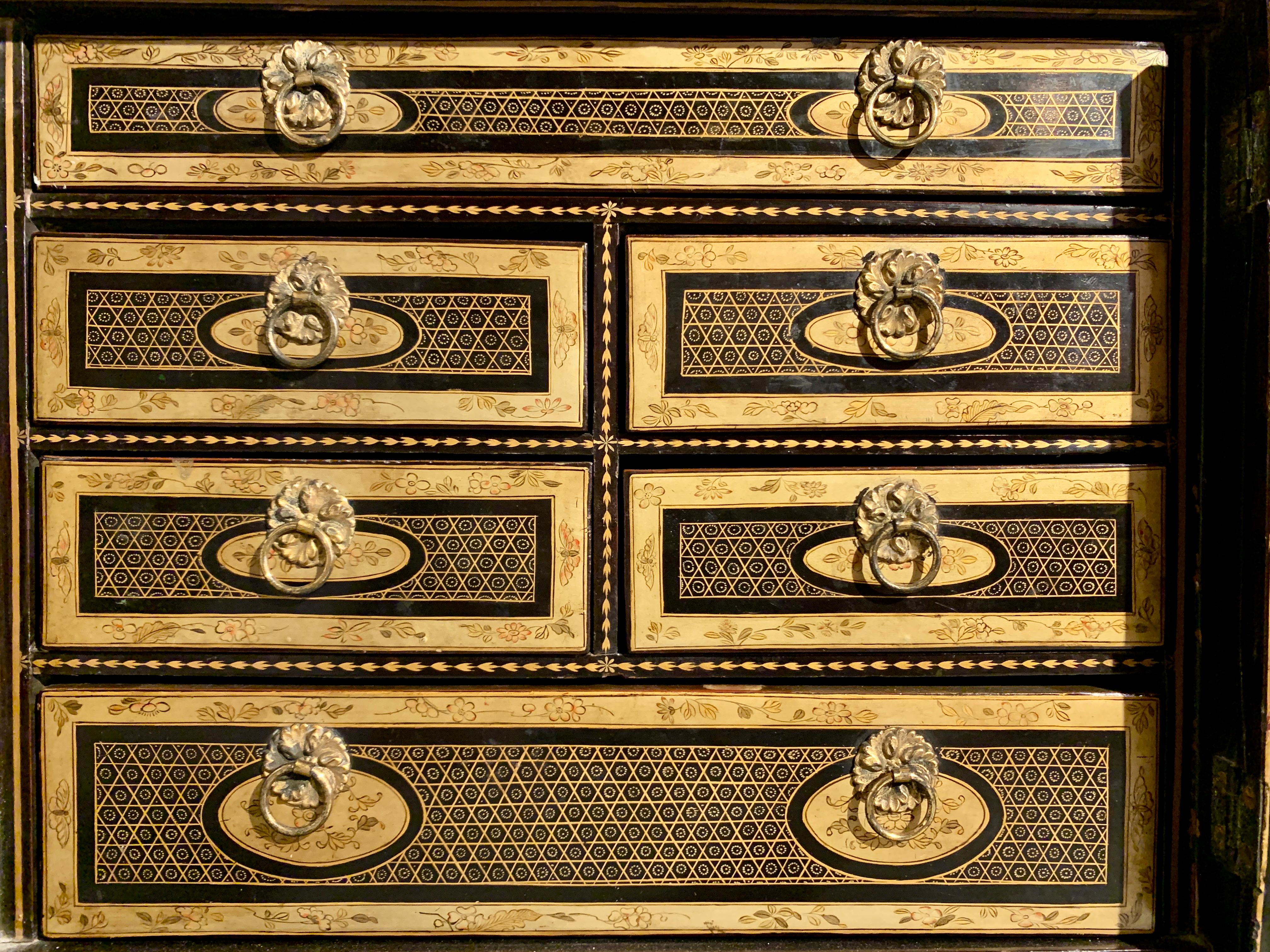 Chinese Export Black Lacquer and Gilt Painted Small Cabinet, Mid 19th Century 5