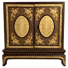 Chinese Export Black Lacquer and Gilt Painted Small Cabinet, Mid 19th Century