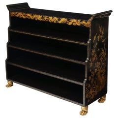 Chinese Export Black Lacquer and Gilt Waterfall Open Side Cabinet
