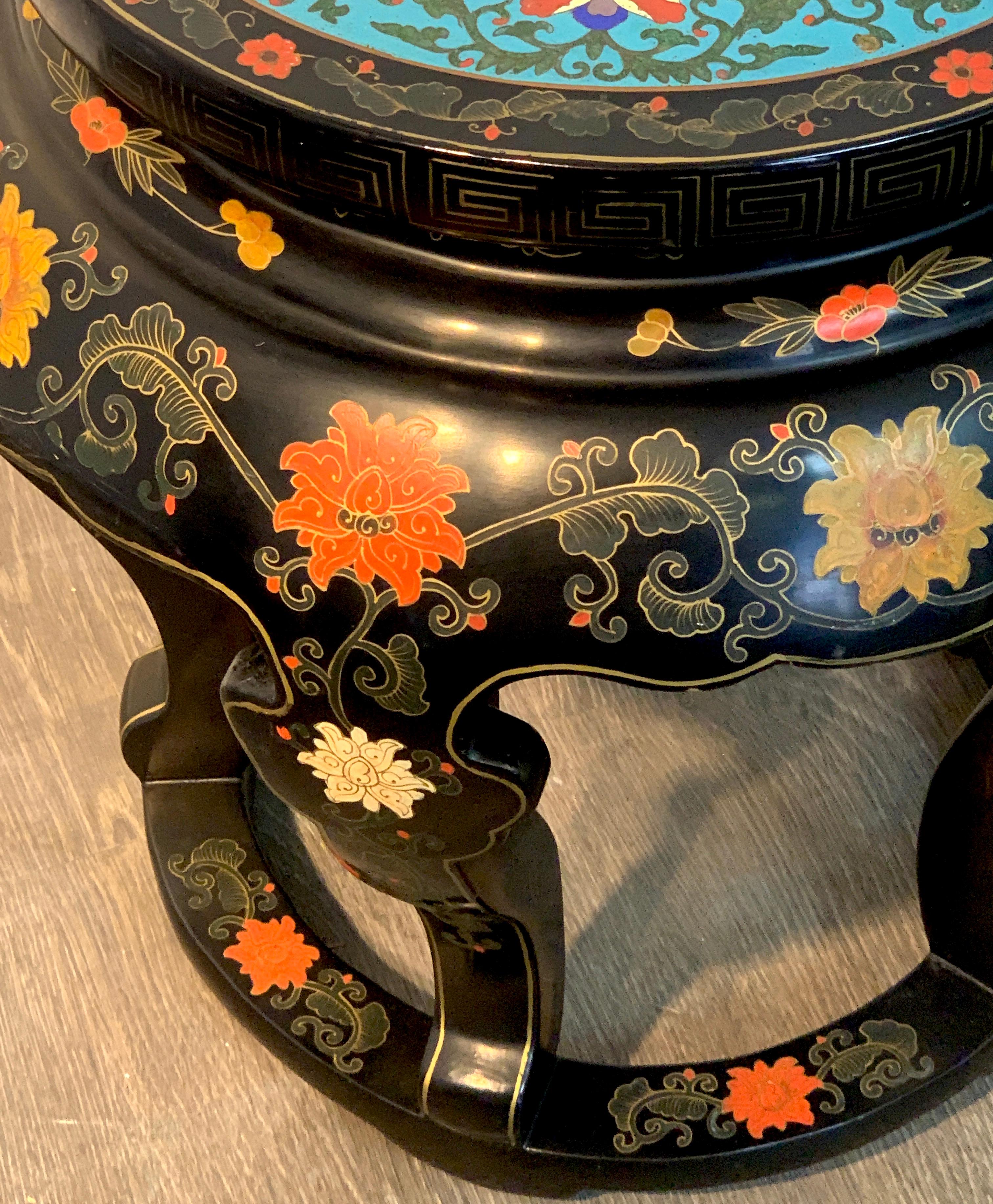 Chinese Export Black Lacquer and Cloisonné Koi Motif Table 6