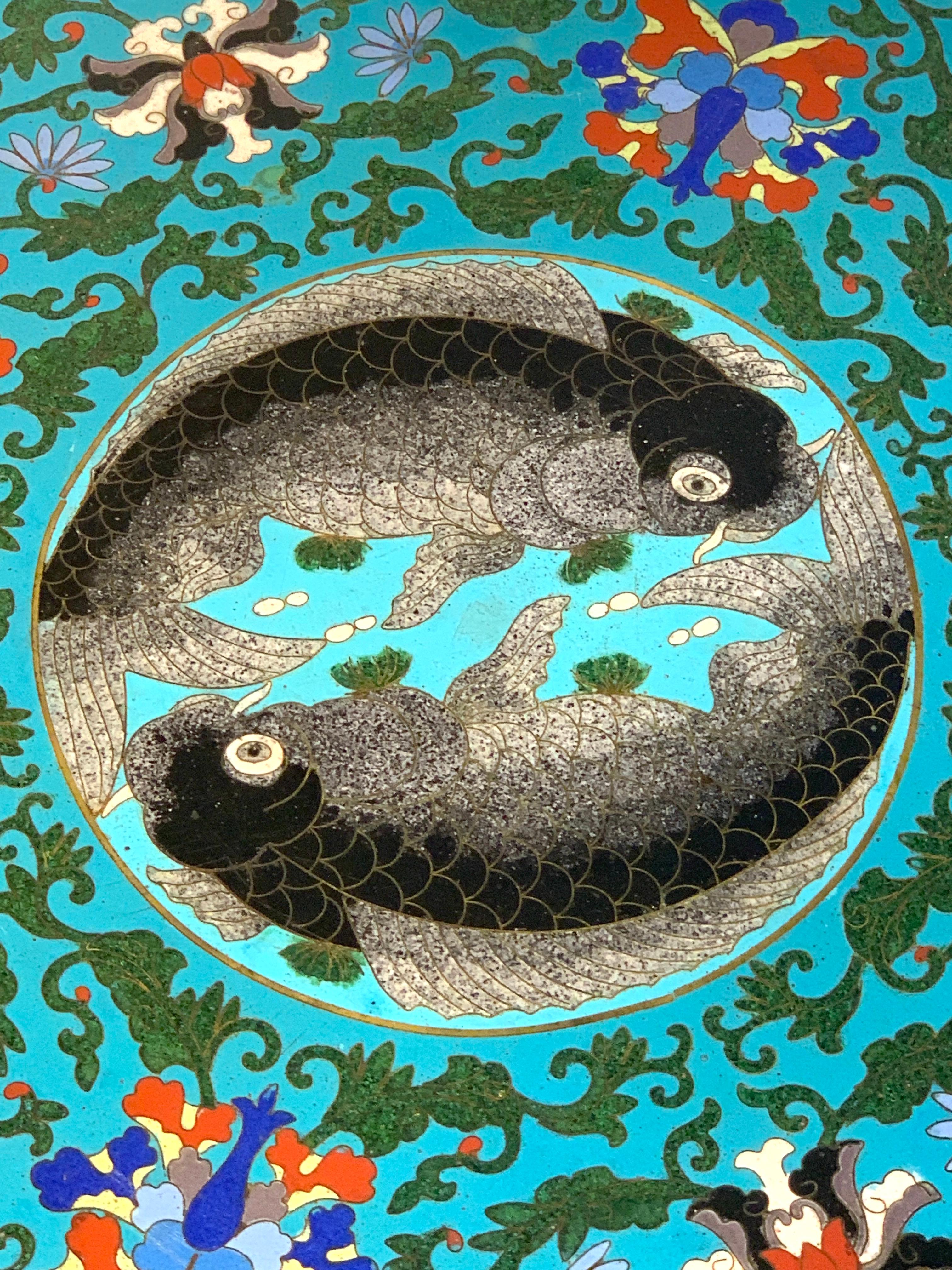 Chinese Export Black Lacquer and Cloisonné Koi Motif Table 2