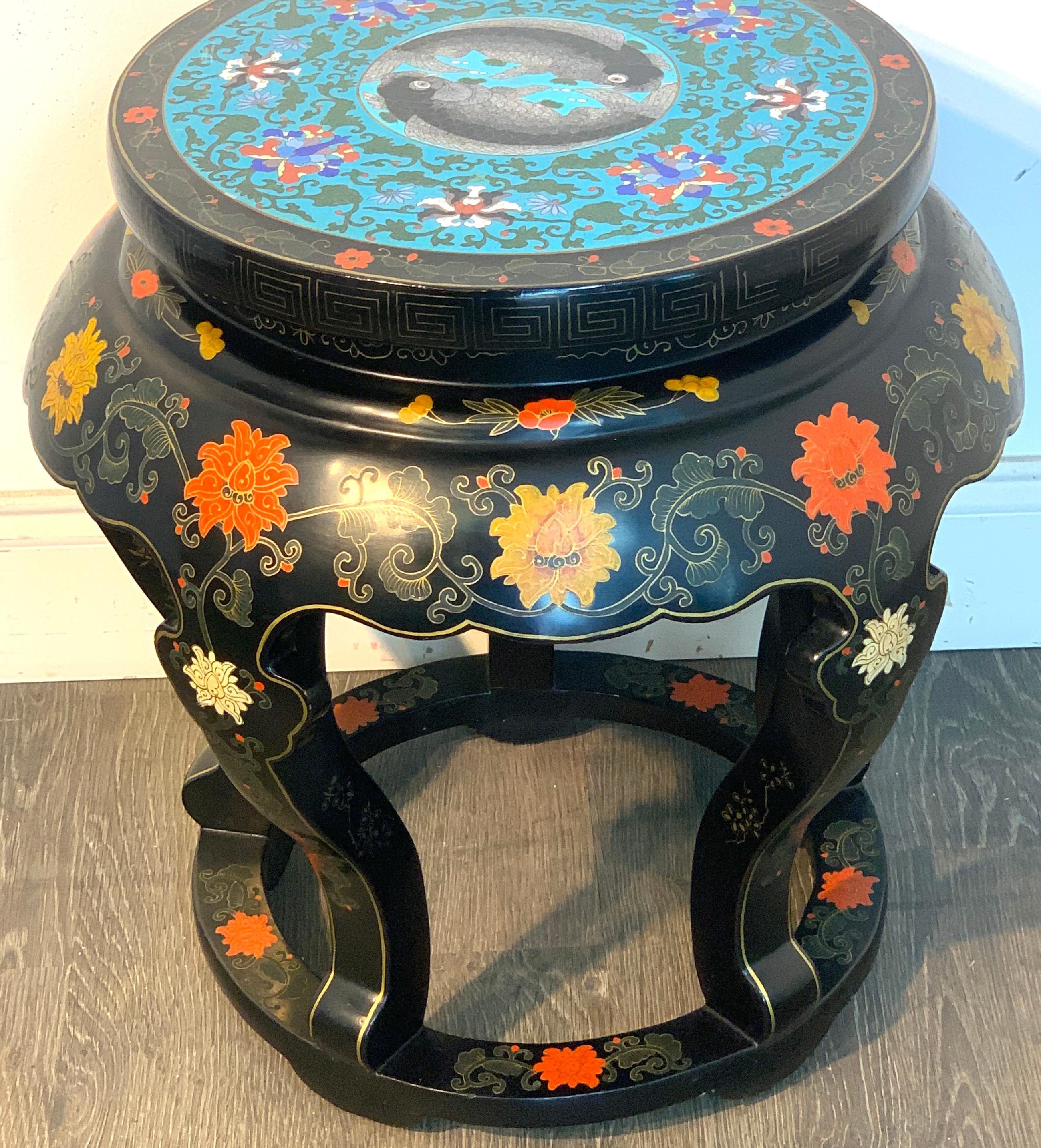 Chinese Export Black Lacquer and Cloisonné Koi Motif Table 3