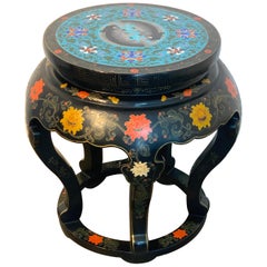 Chinese Export Black Lacquer and Cloisonné Koi Motif Table