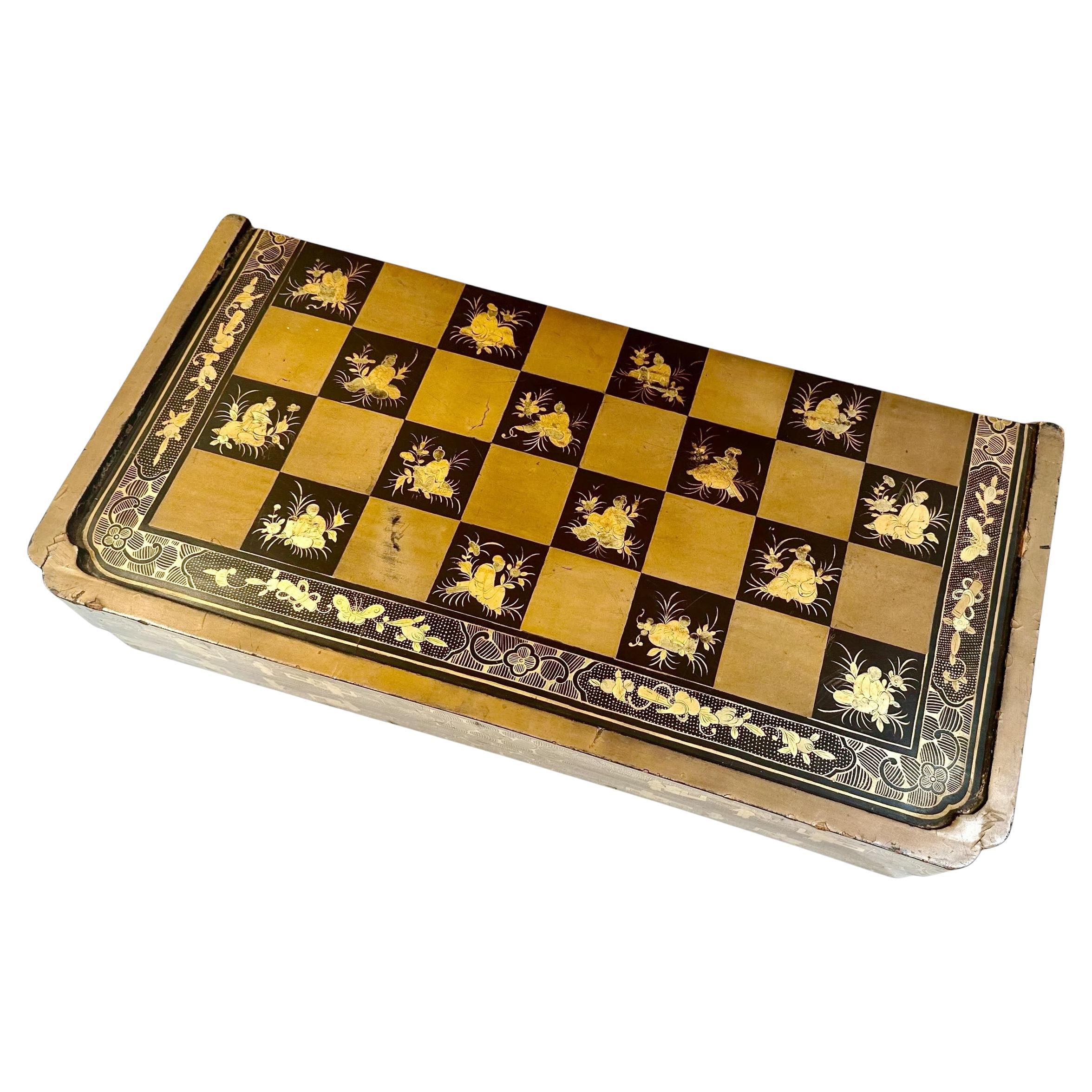 Caja plegable de ajedrez y backgammon de laca negra de exportación china en venta