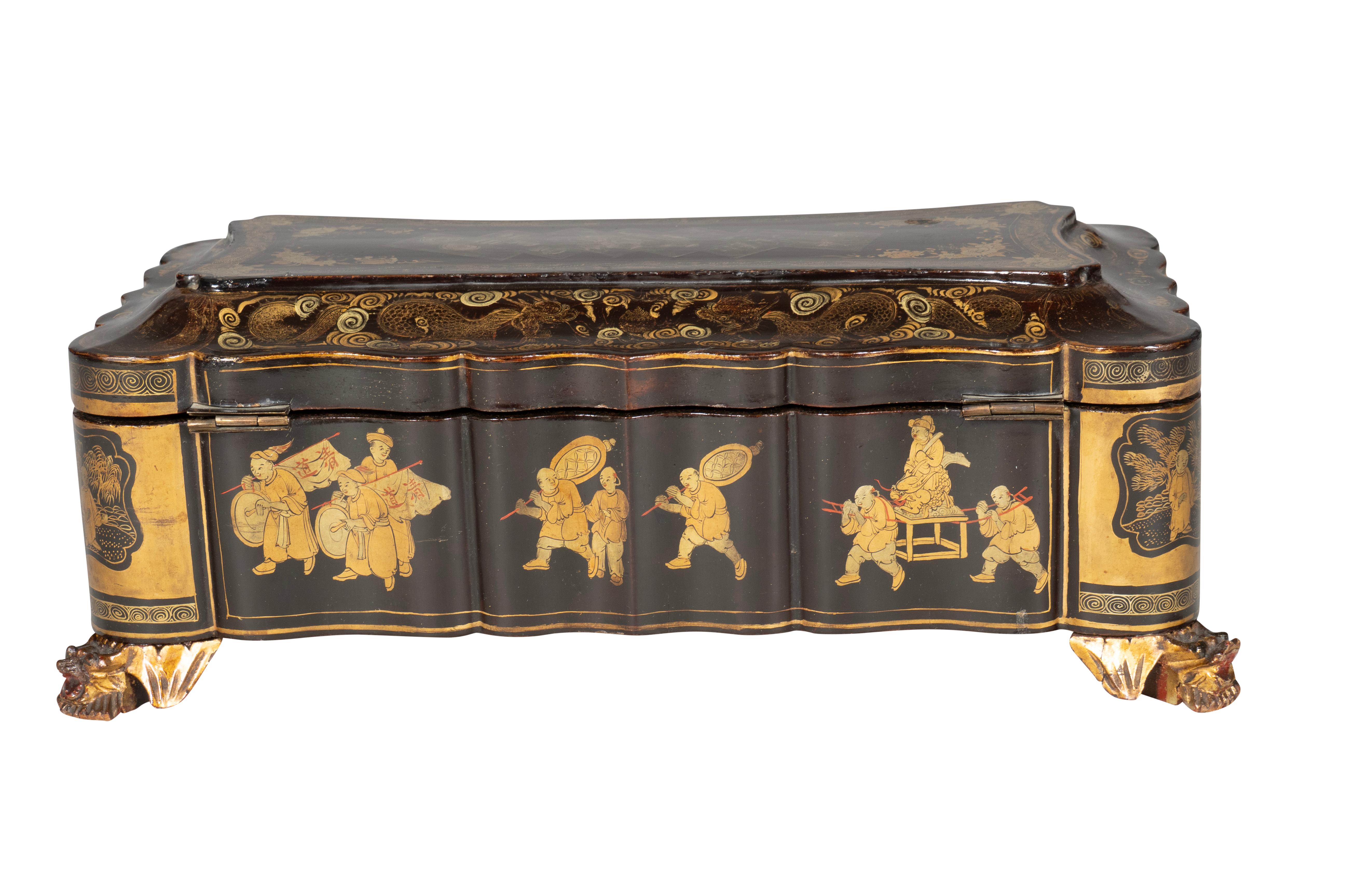 19th Century Chinese Export Black Lacquer Game Box For Sale