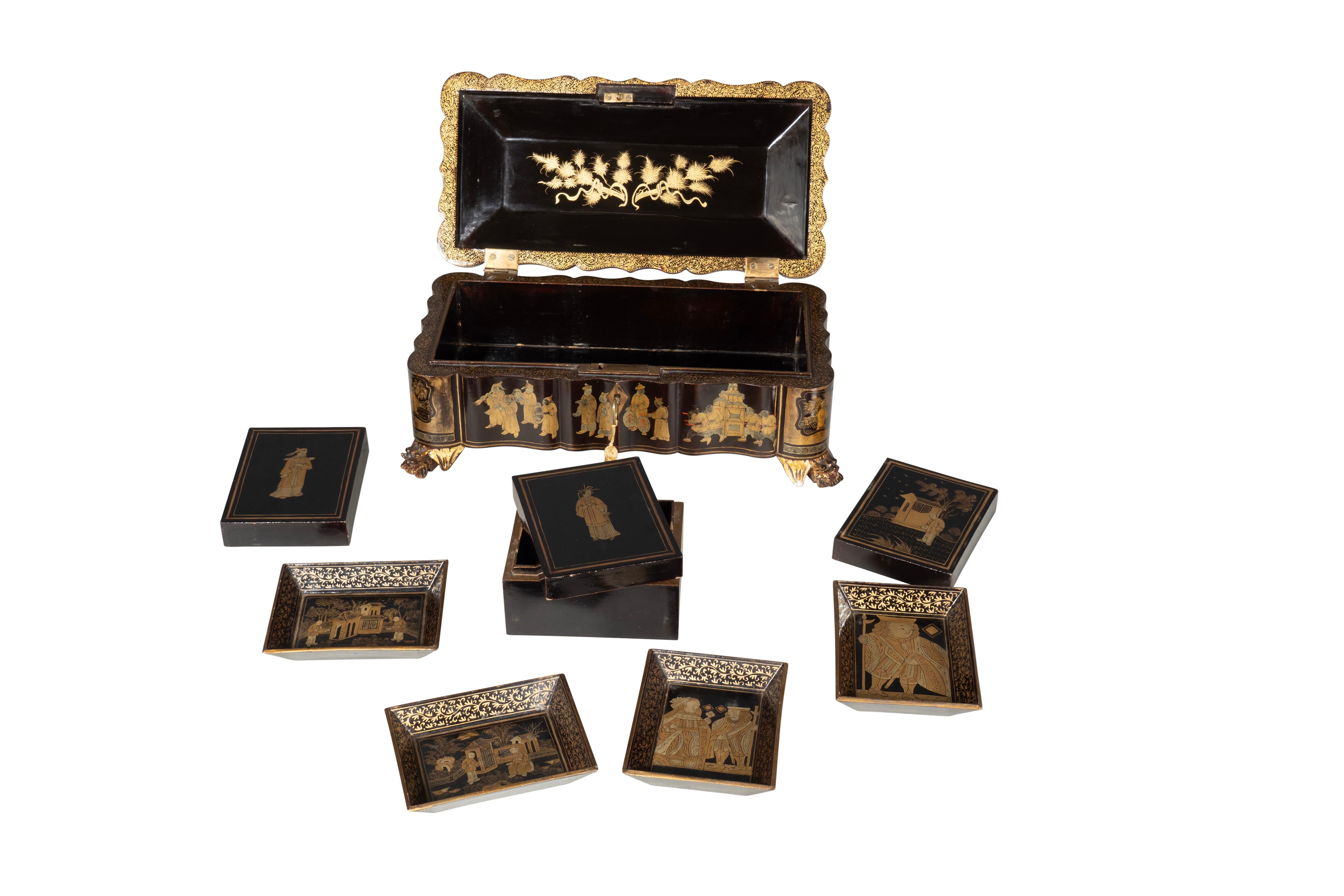 Chinese Export Black Lacquer Game Box For Sale 5