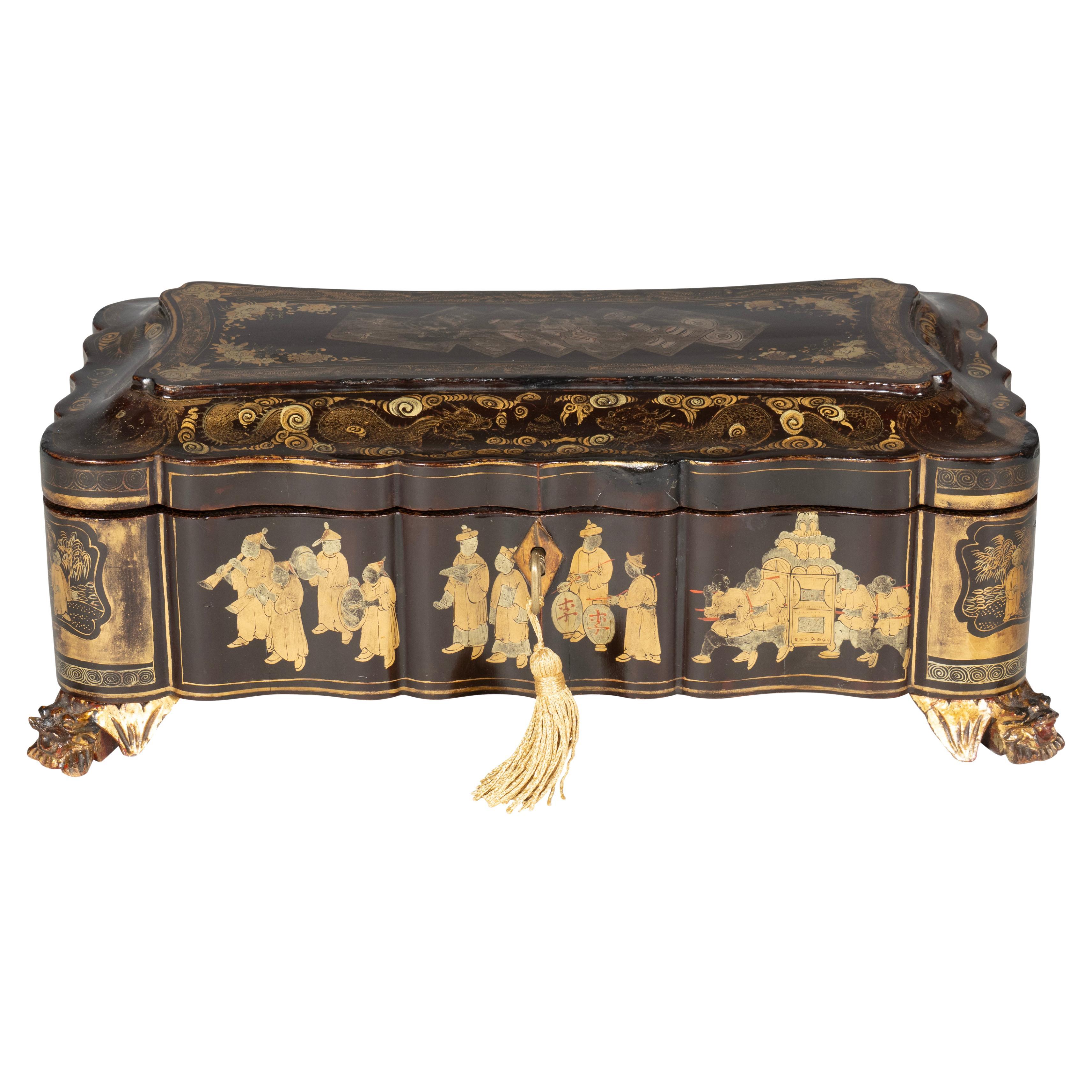 Chinese Export Black Lacquer Game Box For Sale