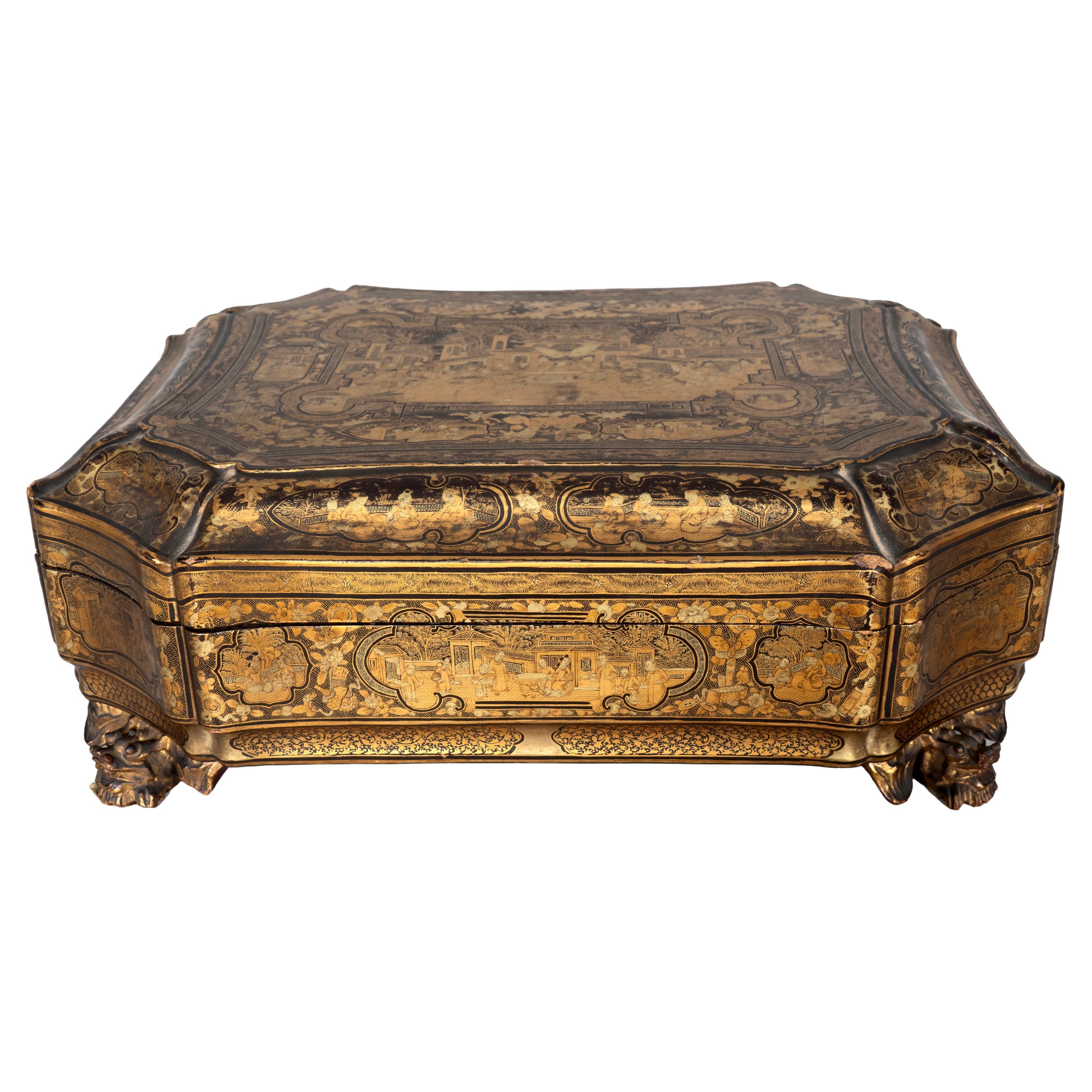 Chinese Export Black Lacquer Game Box For Sale