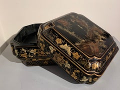 Chinese Export Black Lacquer Gilt Painted Box, Mid 20th Century, China